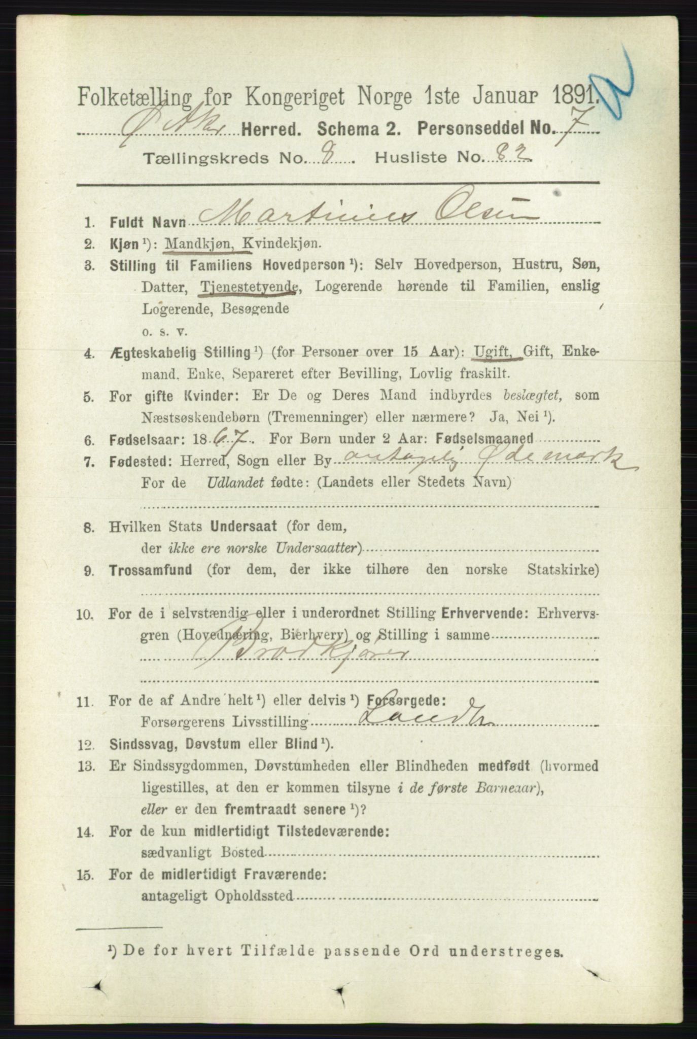 RA, 1891 census for 0218 Aker, 1891, p. 7934