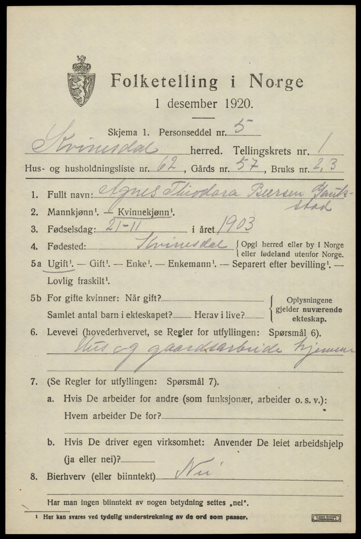 SAK, 1920 census for Kvinesdal, 1920, p. 1815