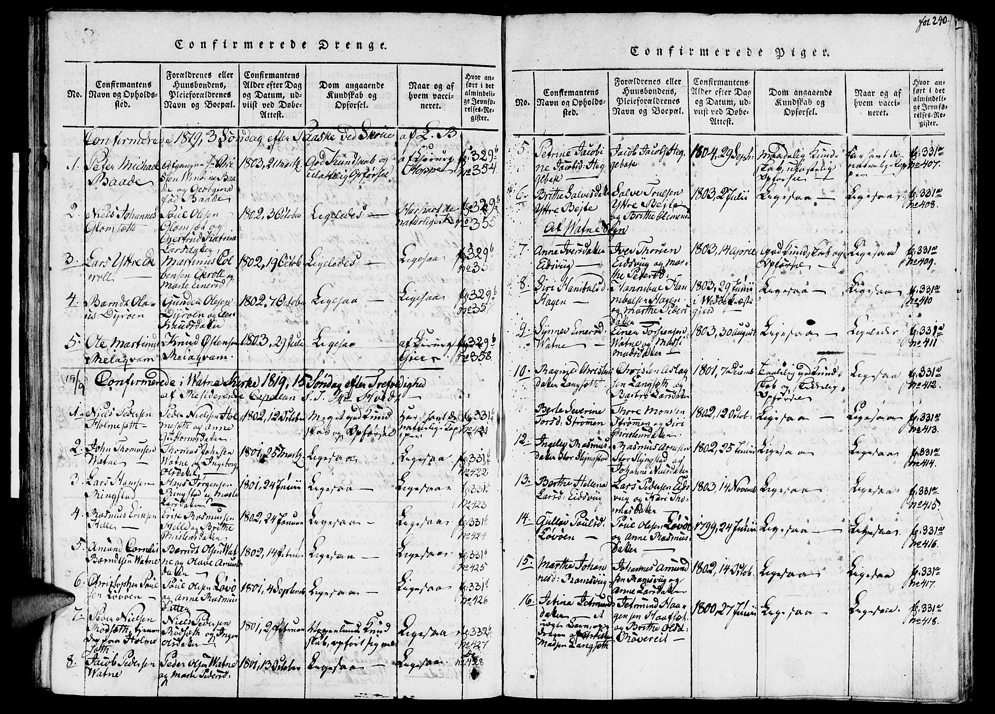 Ministerialprotokoller, klokkerbøker og fødselsregistre - Møre og Romsdal, SAT/A-1454/524/L0351: Parish register (official) no. 524A03, 1816-1838, p. 240