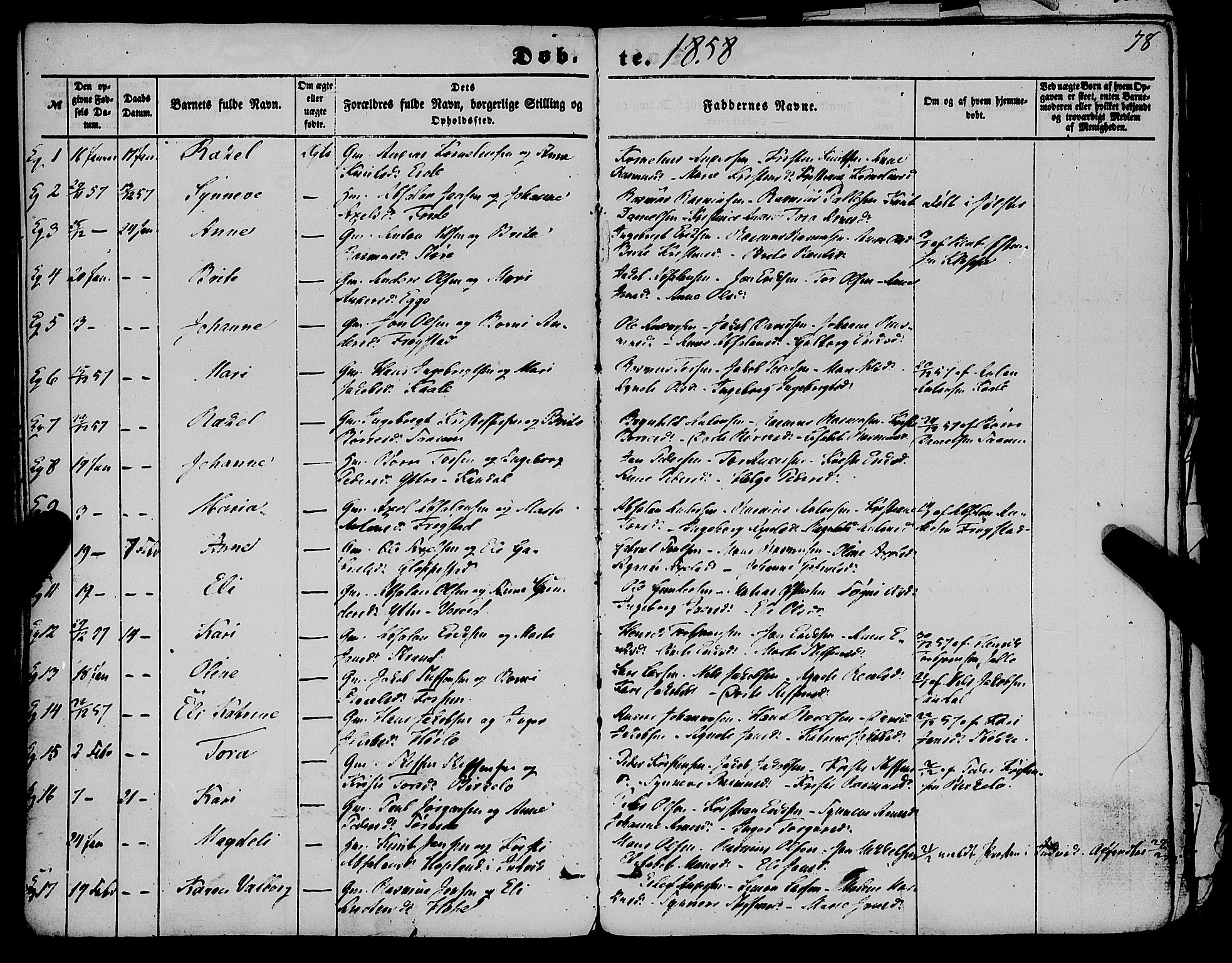 Gloppen sokneprestembete, SAB/A-80101/H/Haa/Haaa/L0009: Parish register (official) no. A 9, 1855-1870, p. 78
