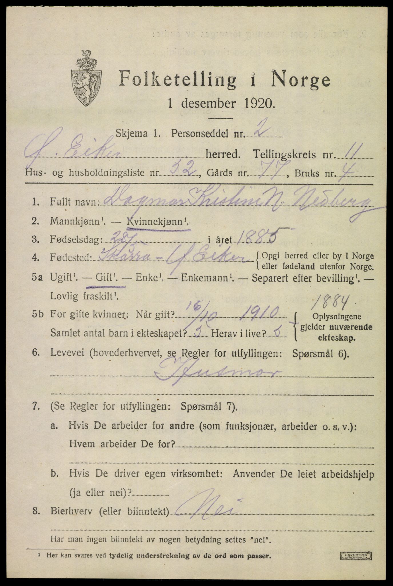 SAKO, 1920 census for Øvre Eiker, 1920, p. 17840