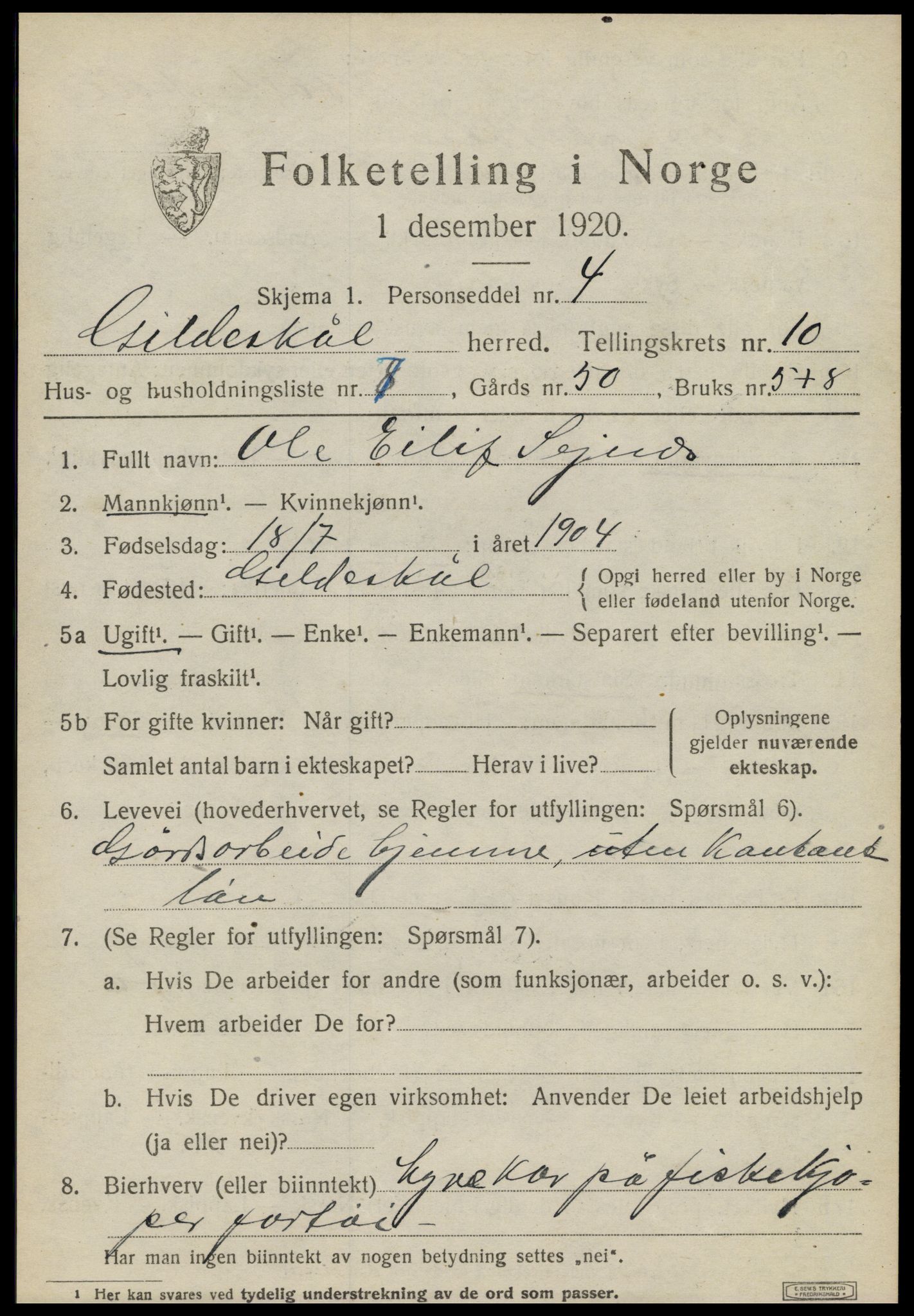 SAT, 1920 census for Gildeskål, 1920, p. 6134