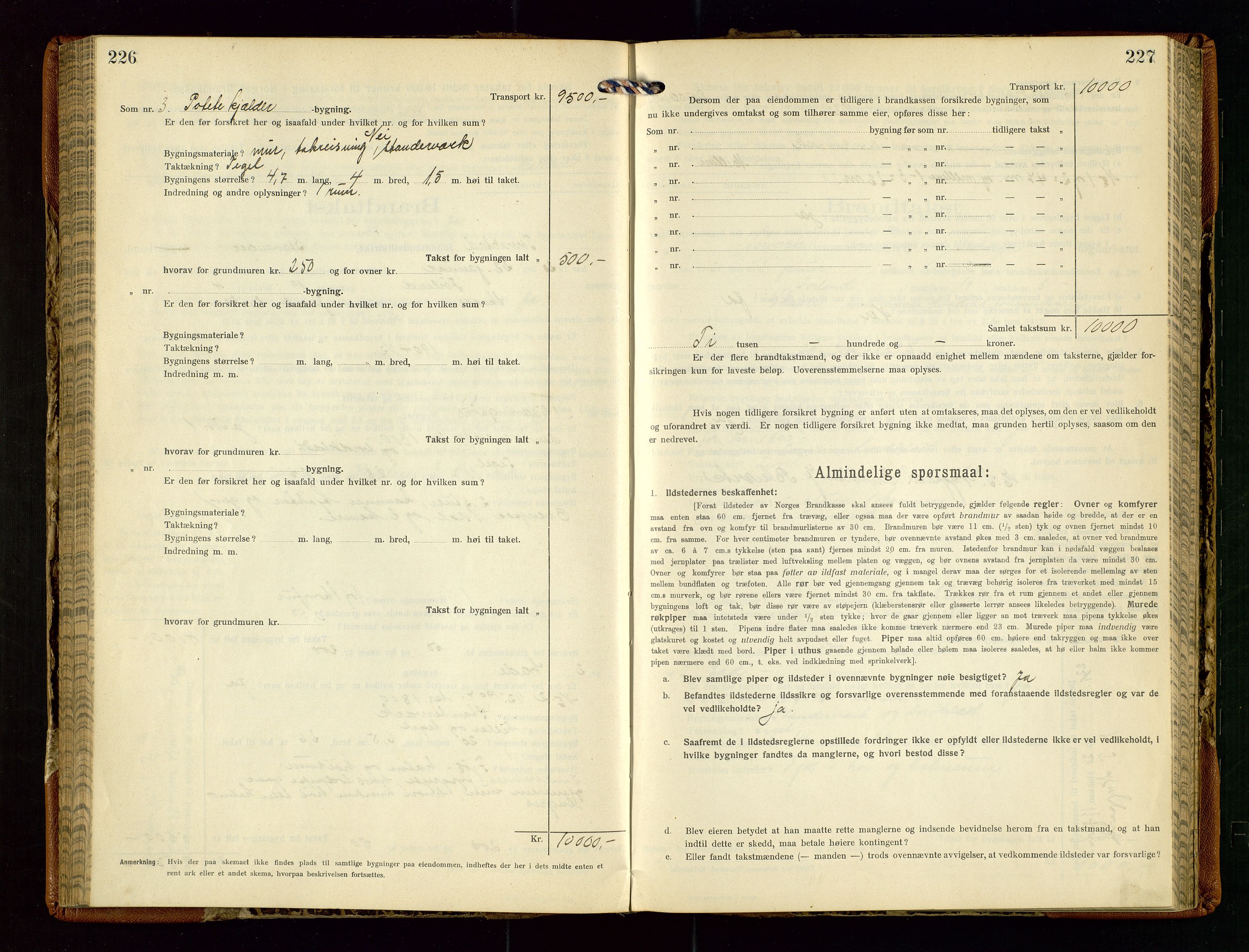 Torvestad lensmannskontor, AV/SAST-A-100307/1/Gob/L0005: "Brandtaxationsprotokol for Torvestad Lensmannsdistrikt", 1915-1928, p. 226-227