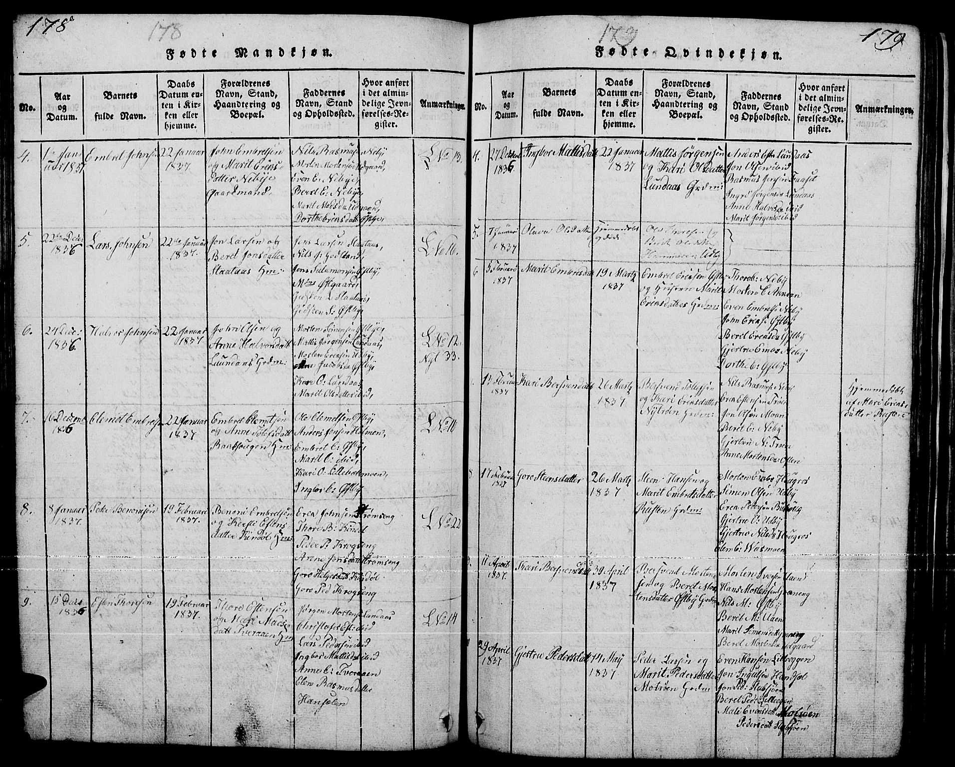 Tynset prestekontor, SAH/PREST-058/H/Ha/Hab/L0001: Parish register (copy) no. 1, 1814-1859, p. 178-179
