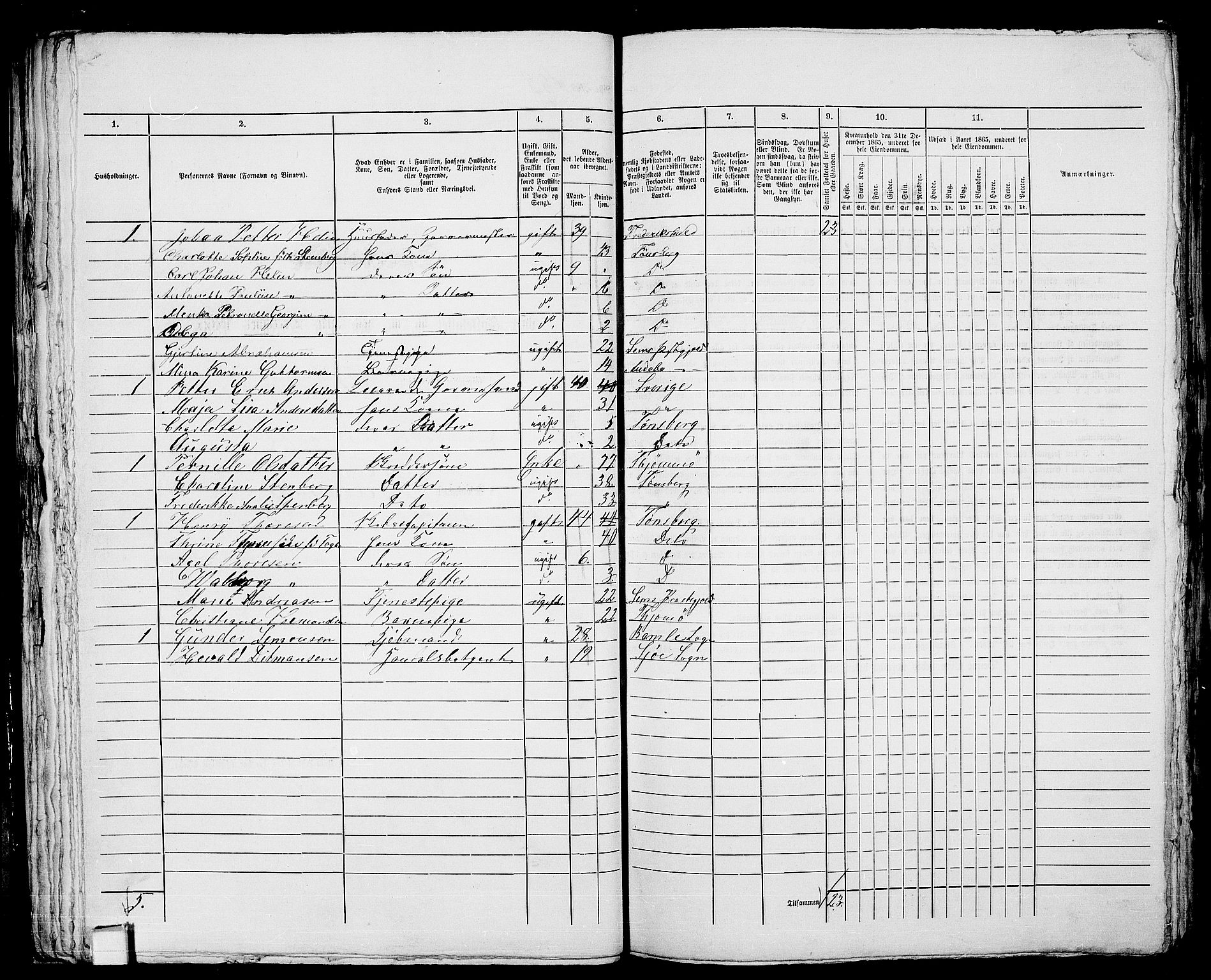 RA, 1865 census for Tønsberg, 1865, p. 405