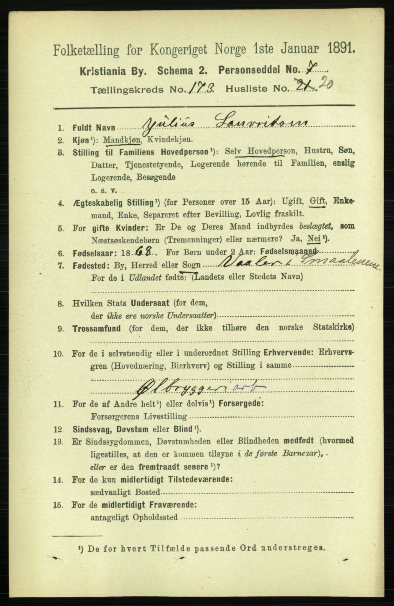 RA, 1891 census for 0301 Kristiania, 1891, p. 103760