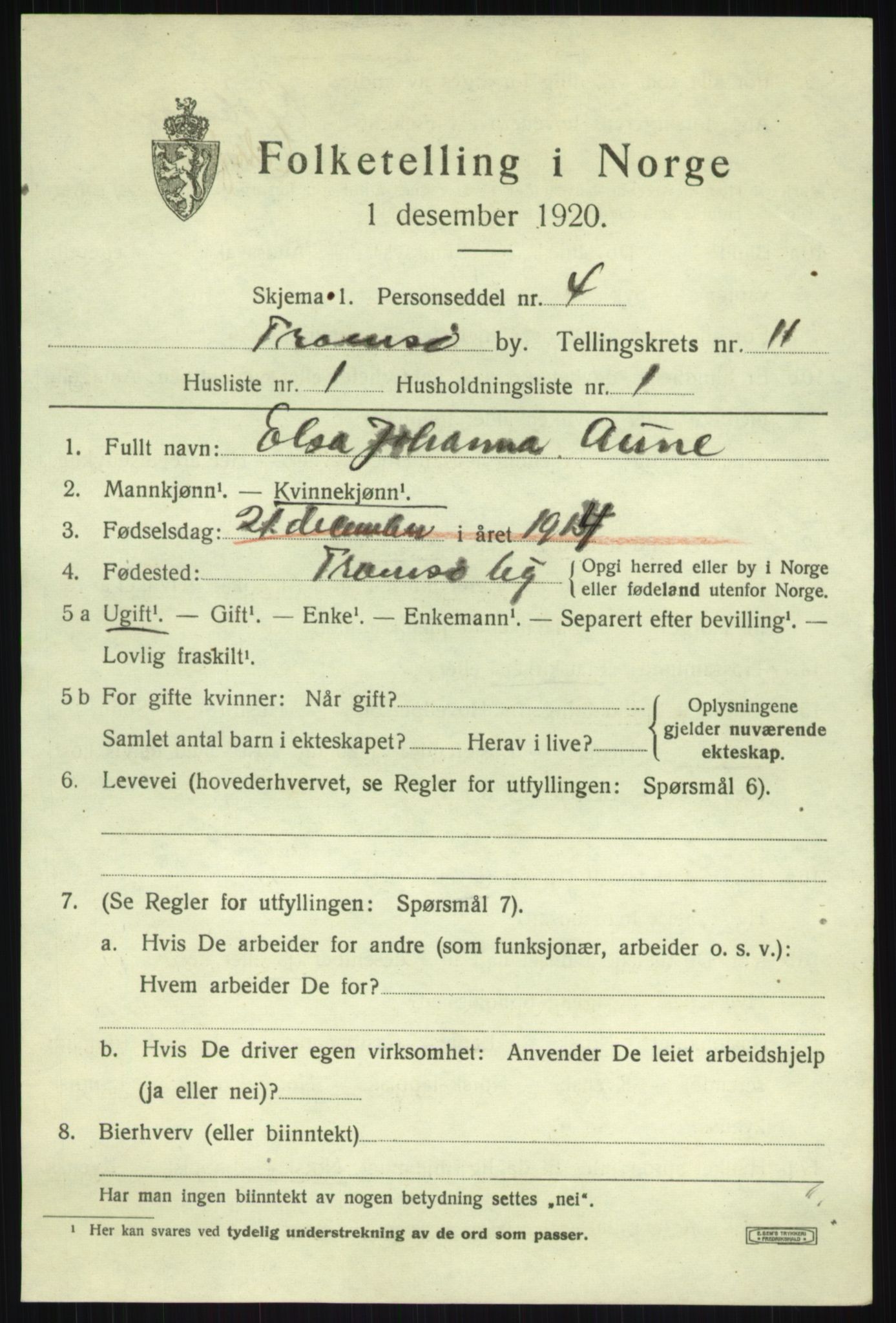 SATØ, 1920 census for Tromsø, 1920, p. 21847