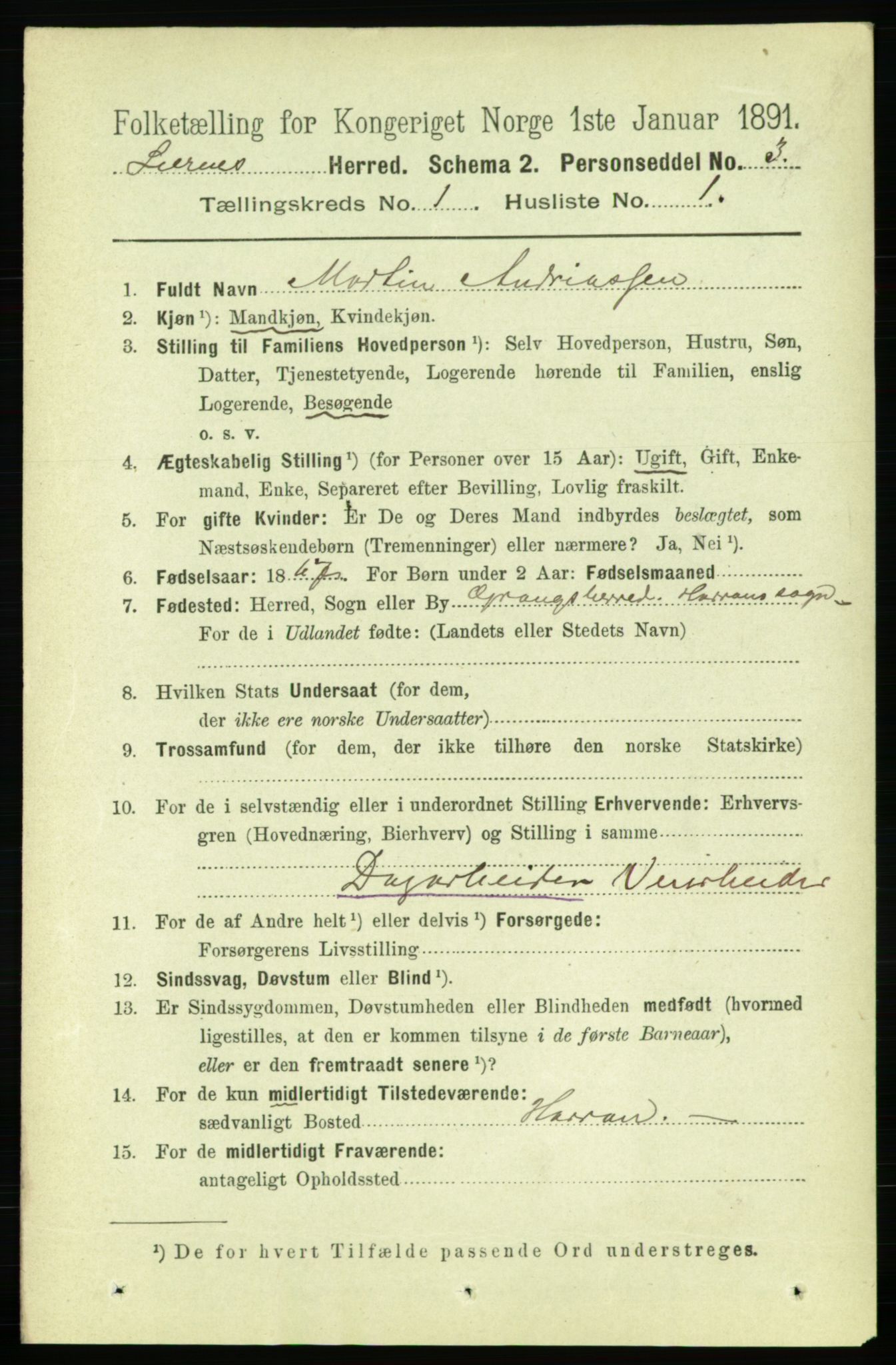 RA, 1891 census for 1737 Lierne, 1891, p. 73