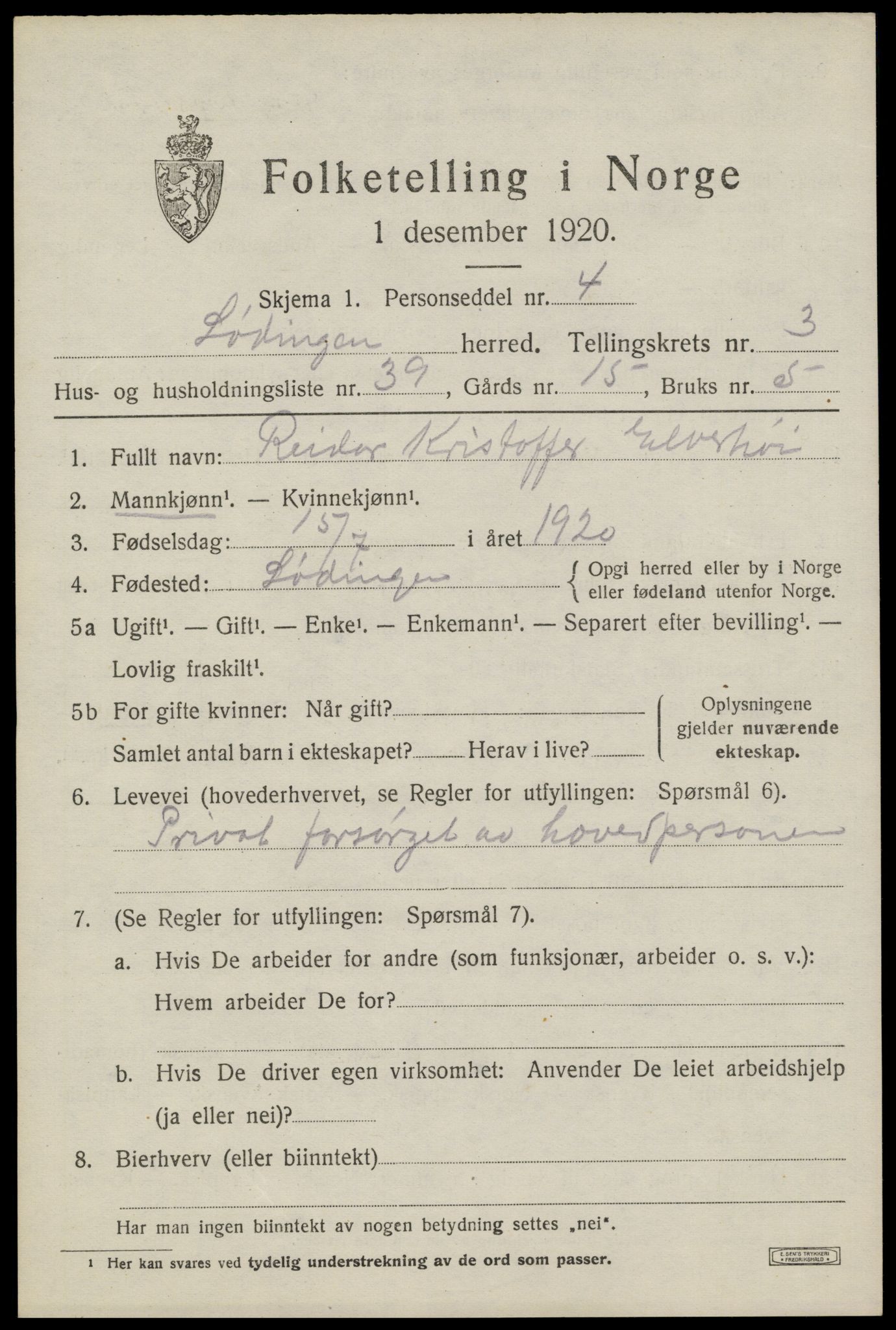 SAT, 1920 census for Lødingen, 1920, p. 2591