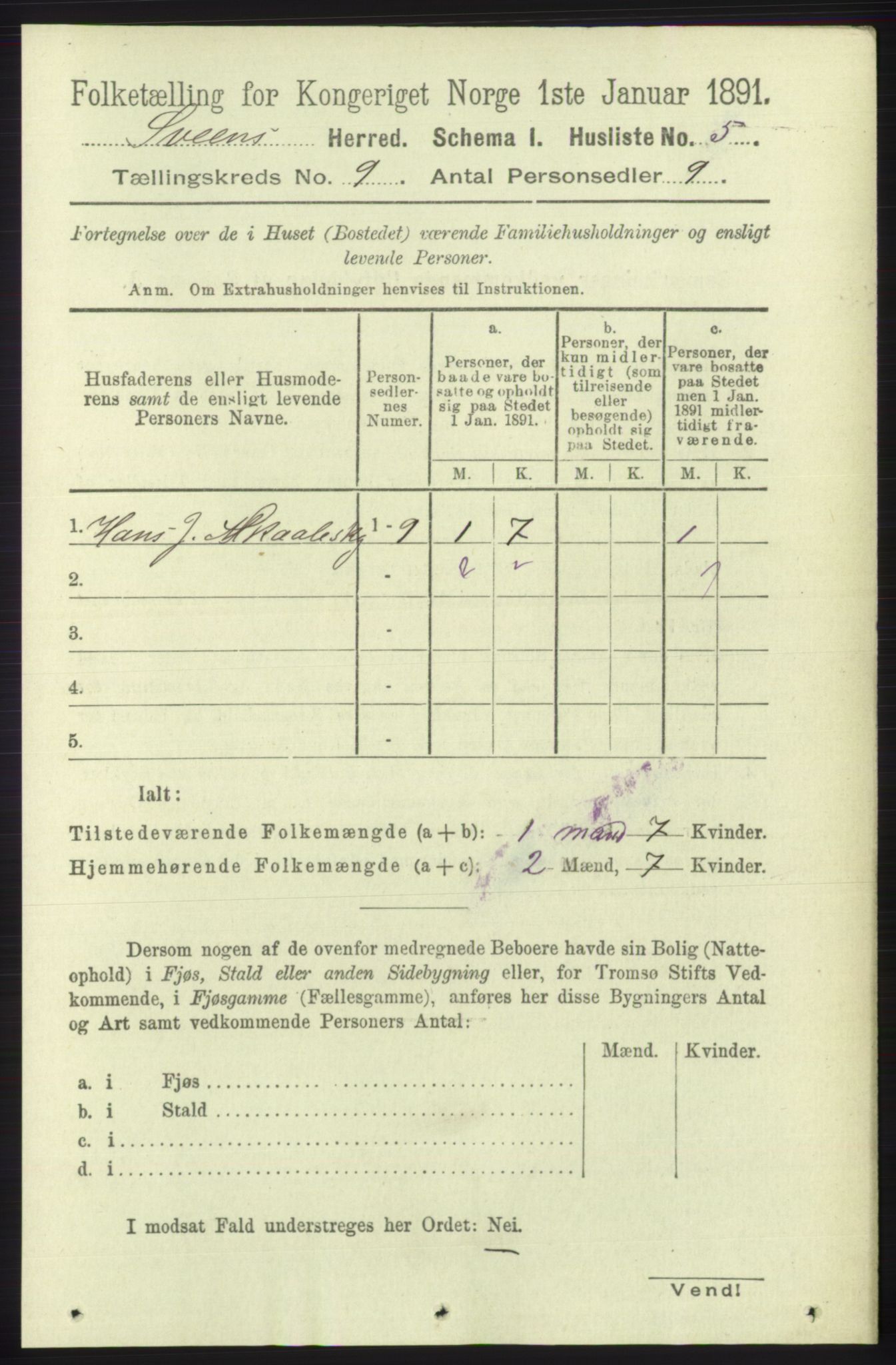 RA, 1891 census for 1216 Sveio, 1891, p. 2654