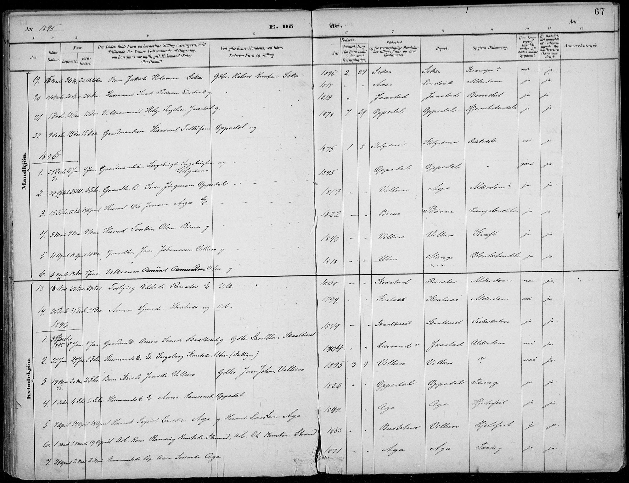 Ullensvang sokneprestembete, AV/SAB-A-78701/H/Haa: Parish register (official) no. B  3, 1882-1911, p. 67