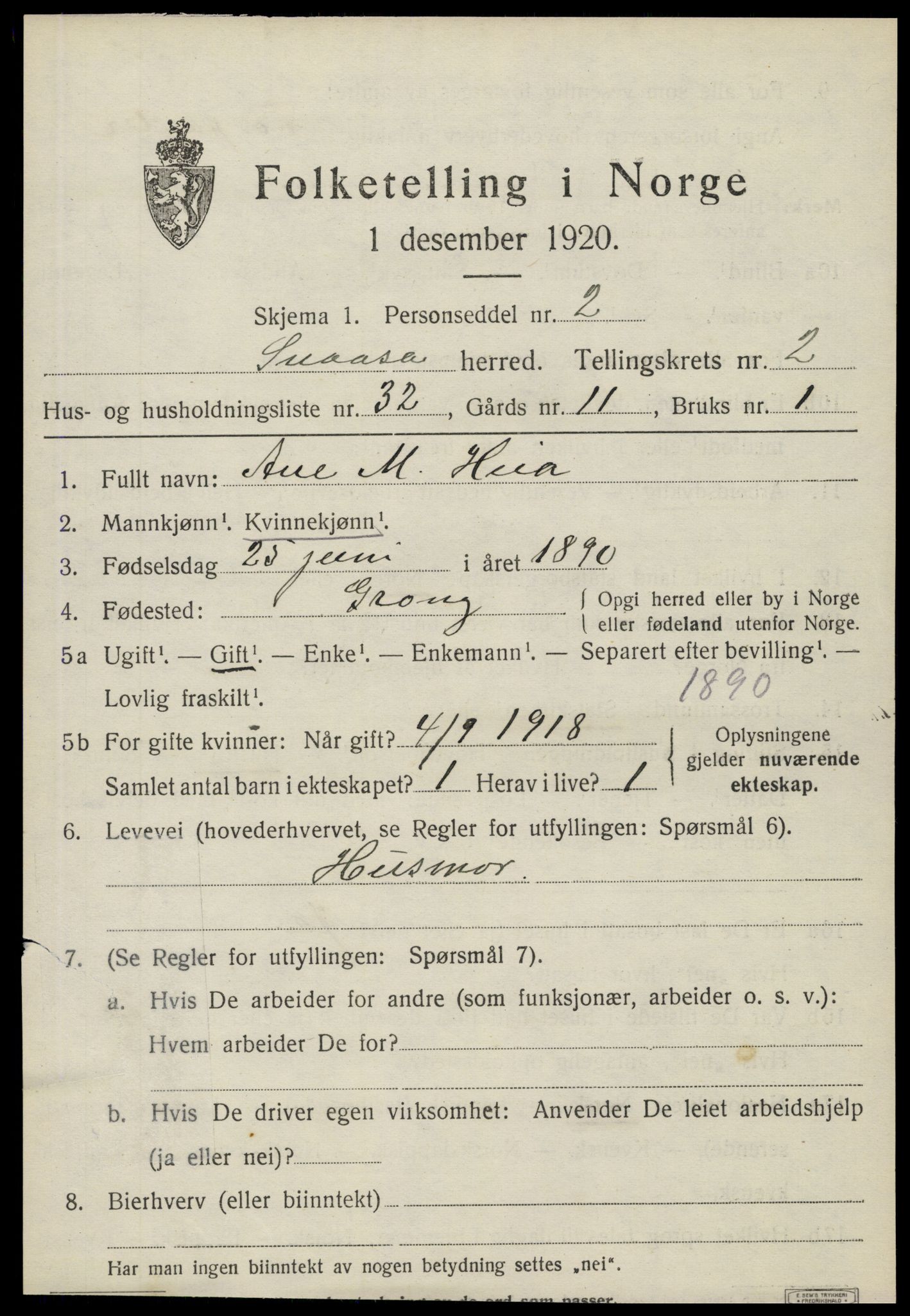 SAT, 1920 census for Snåsa, 1920, p. 1510