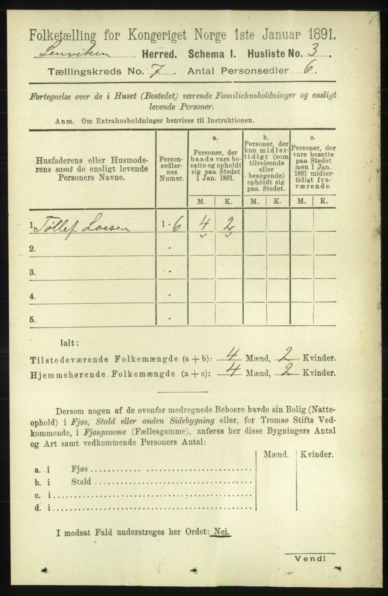 RA, 1891 census for 1931 Lenvik, 1891, p. 3701