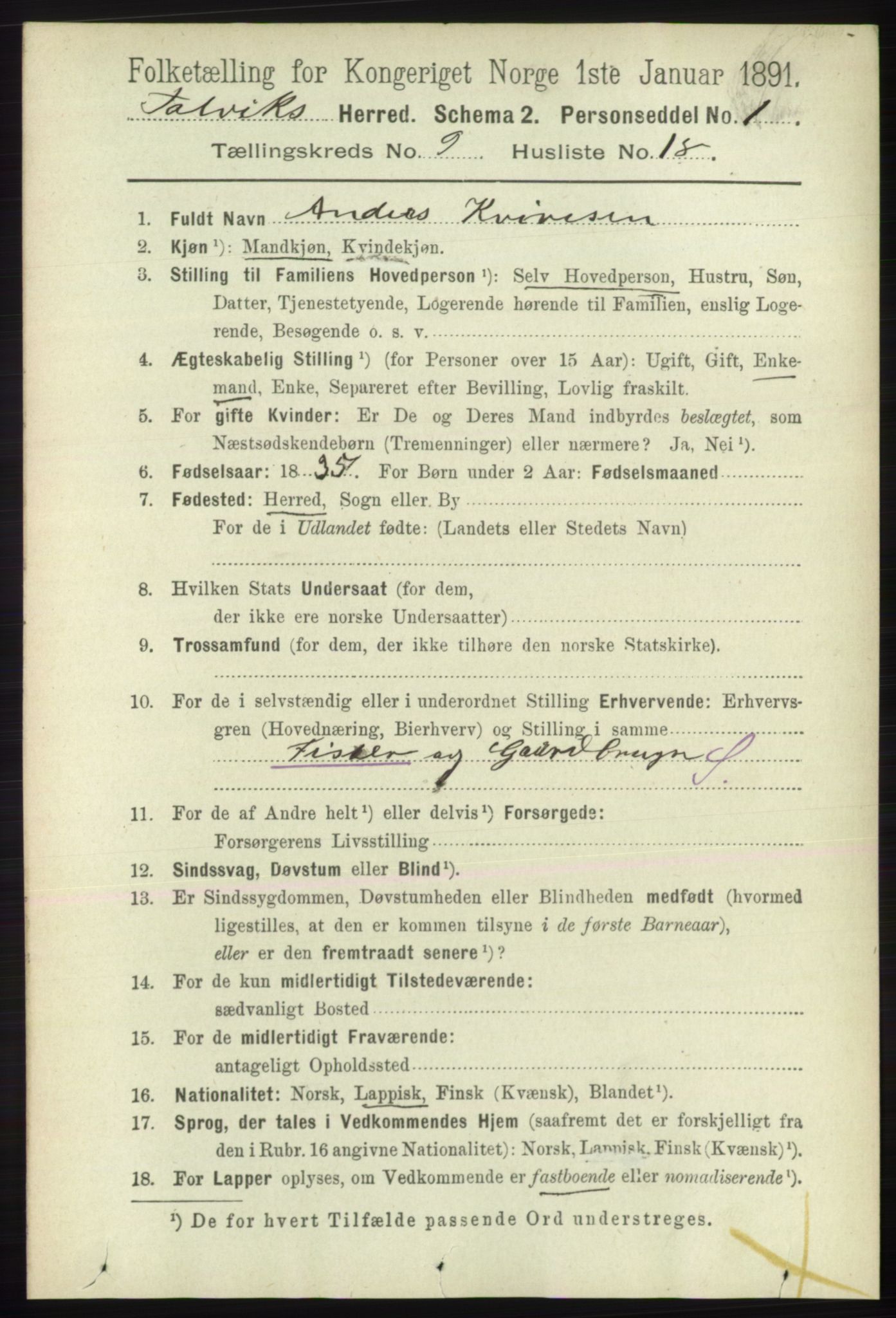 RA, 1891 census for 2013 Talvik, 1891, p. 2258