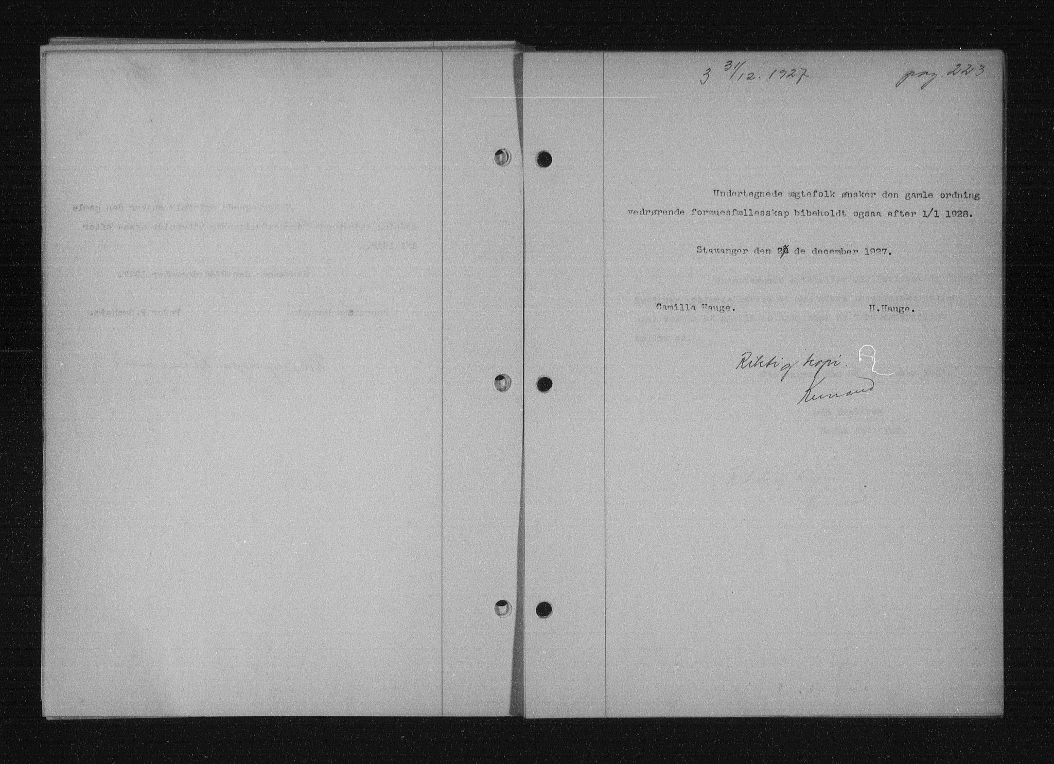 Stavanger byfogd, SAST/A-101408/001/4/41/410/410BB/L0053: Mortgage book no. 41, 1927-1928, Deed date: 31.12.1927