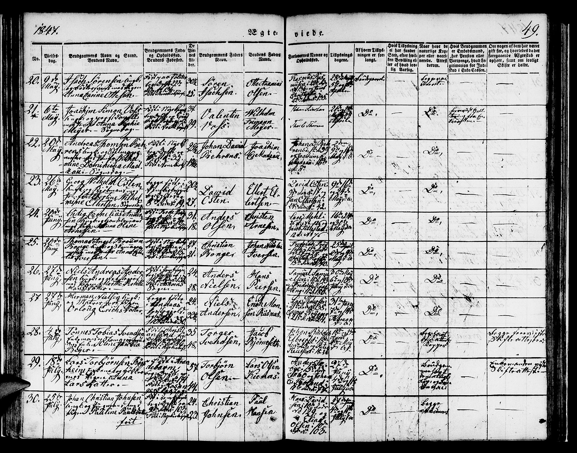 Domkirken sokneprestembete, SAB/A-74801/H/Hab/L0029: Parish register (copy) no. D 1, 1839-1857, p. 49