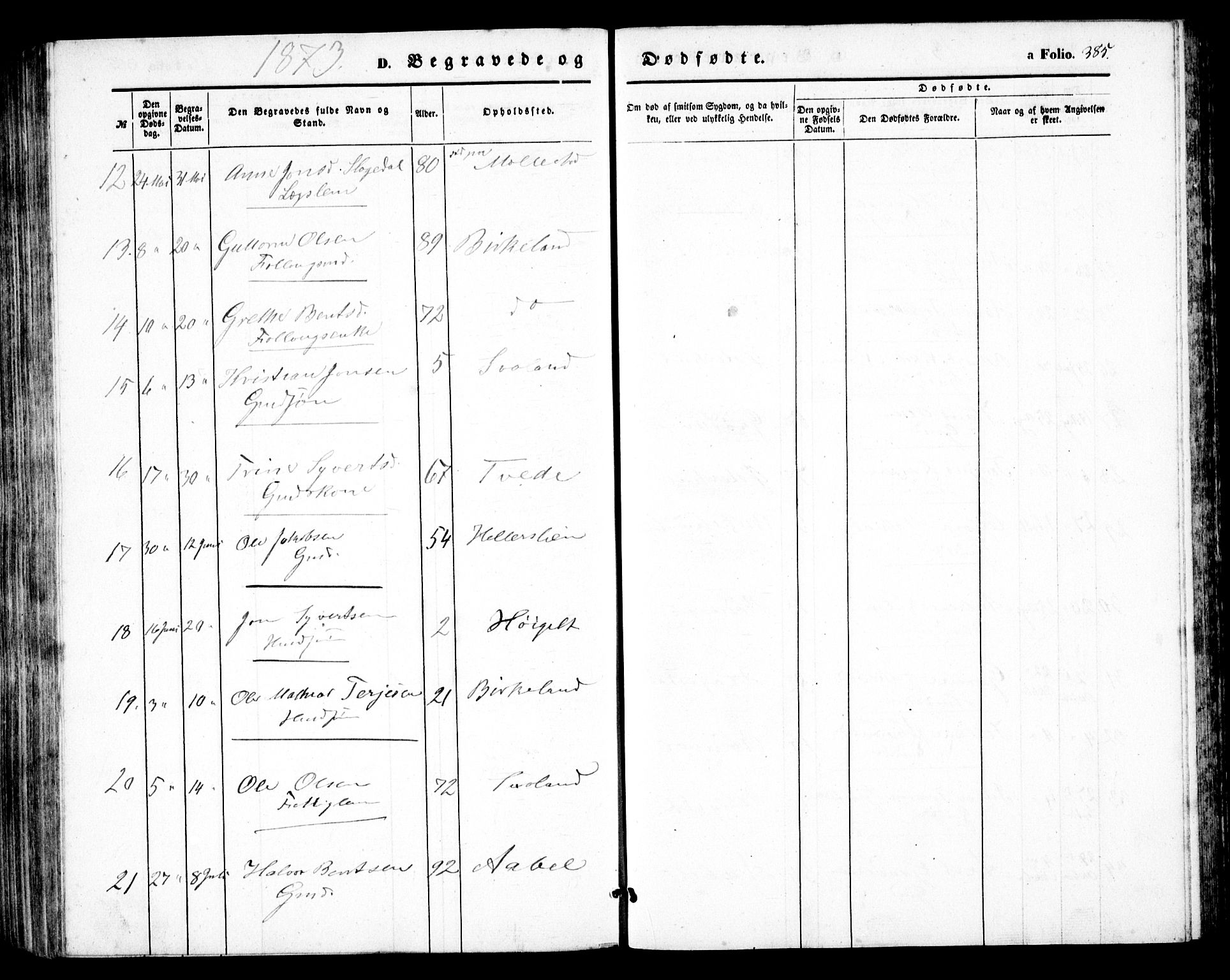 Birkenes sokneprestkontor, AV/SAK-1111-0004/F/Fb/L0002: Parish register (copy) no. B 2, 1849-1876, p. 385