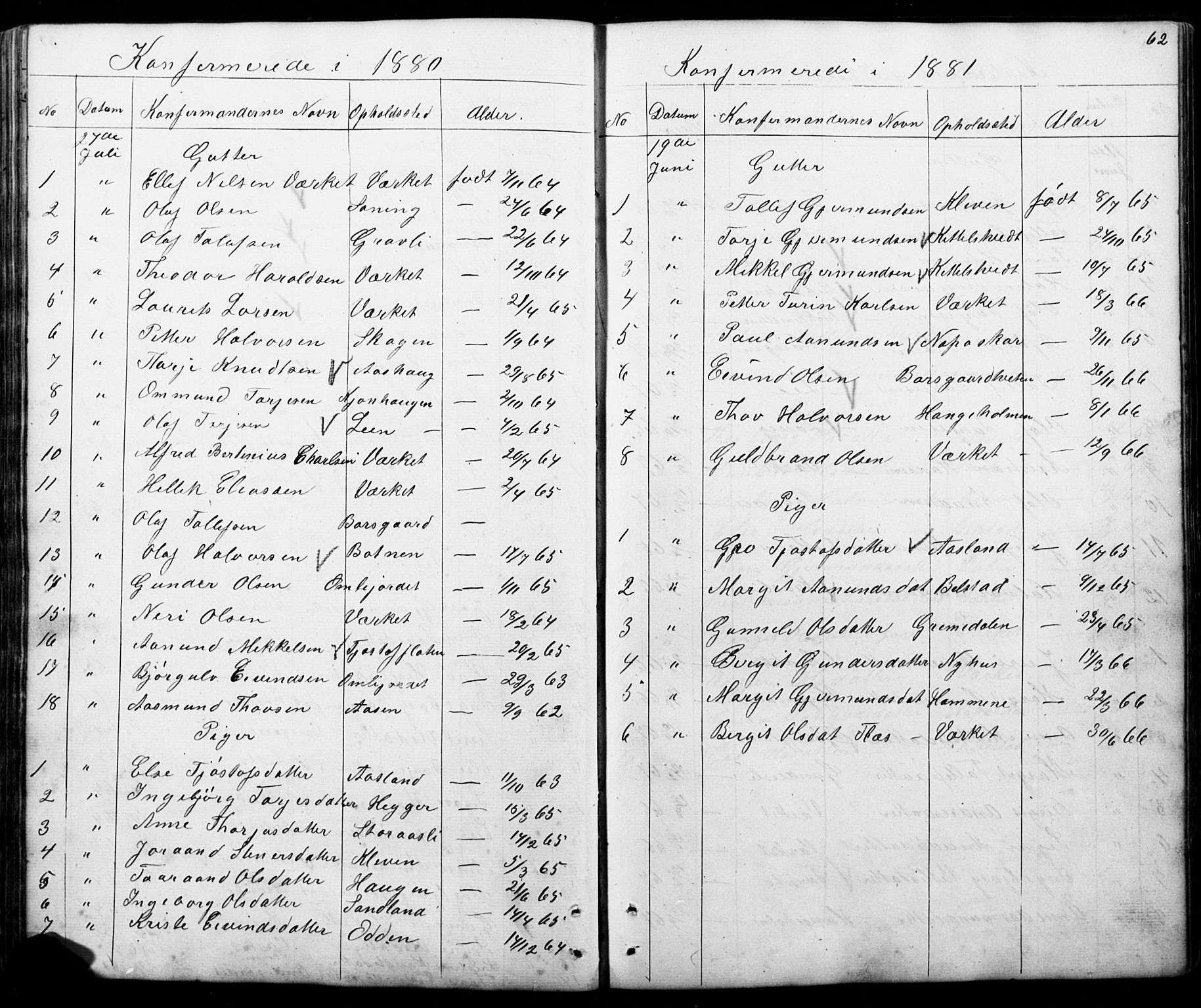 Mo kirkebøker, SAKO/A-286/G/Gb/L0002: Parish register (copy) no. II 2, 1851-1890, p. 62