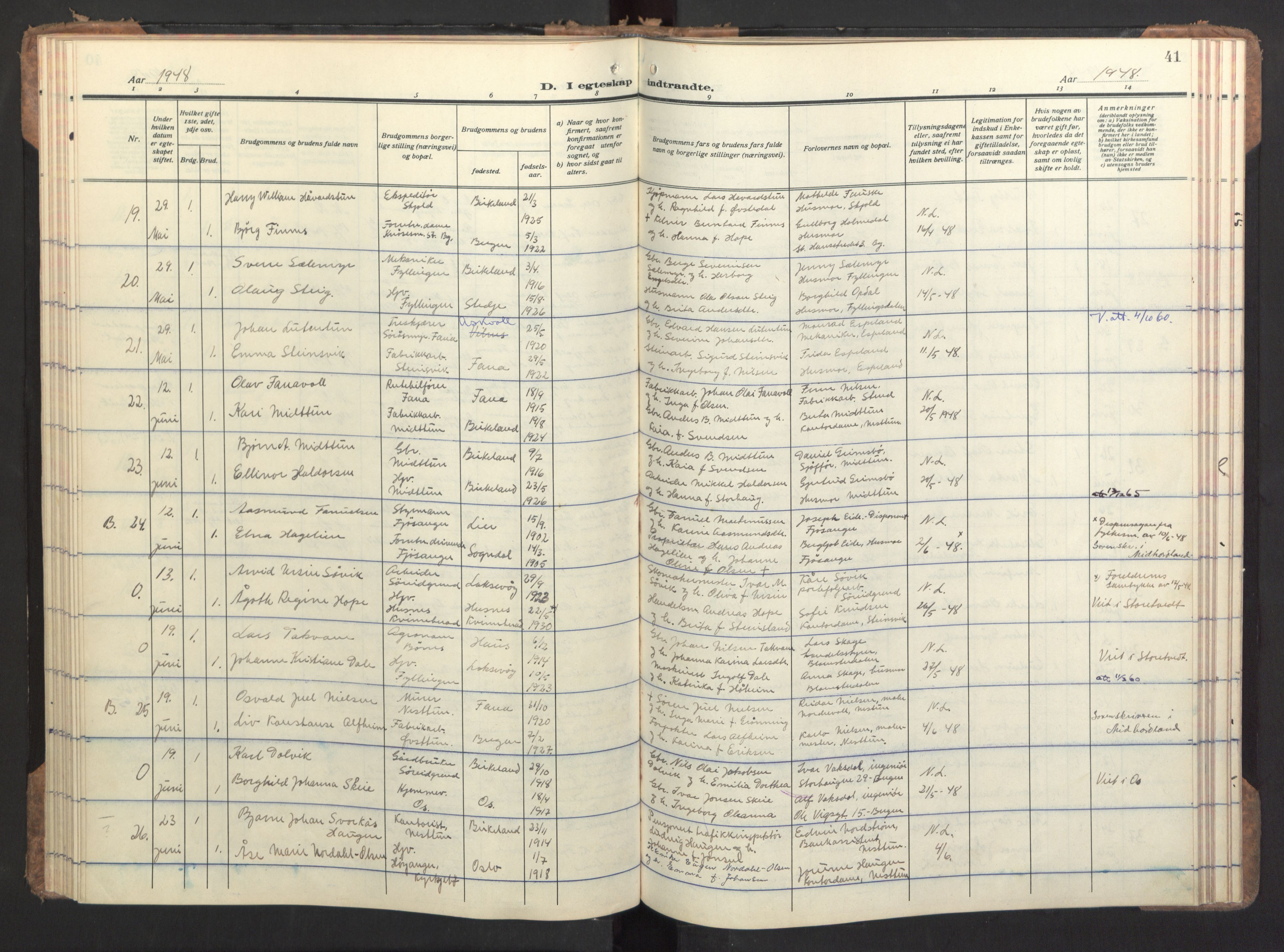 Birkeland Sokneprestembete, SAB/A-74601/H/Haa/Haac/L0001: Parish register (official) no. C 1, 1944-1954, p. 41