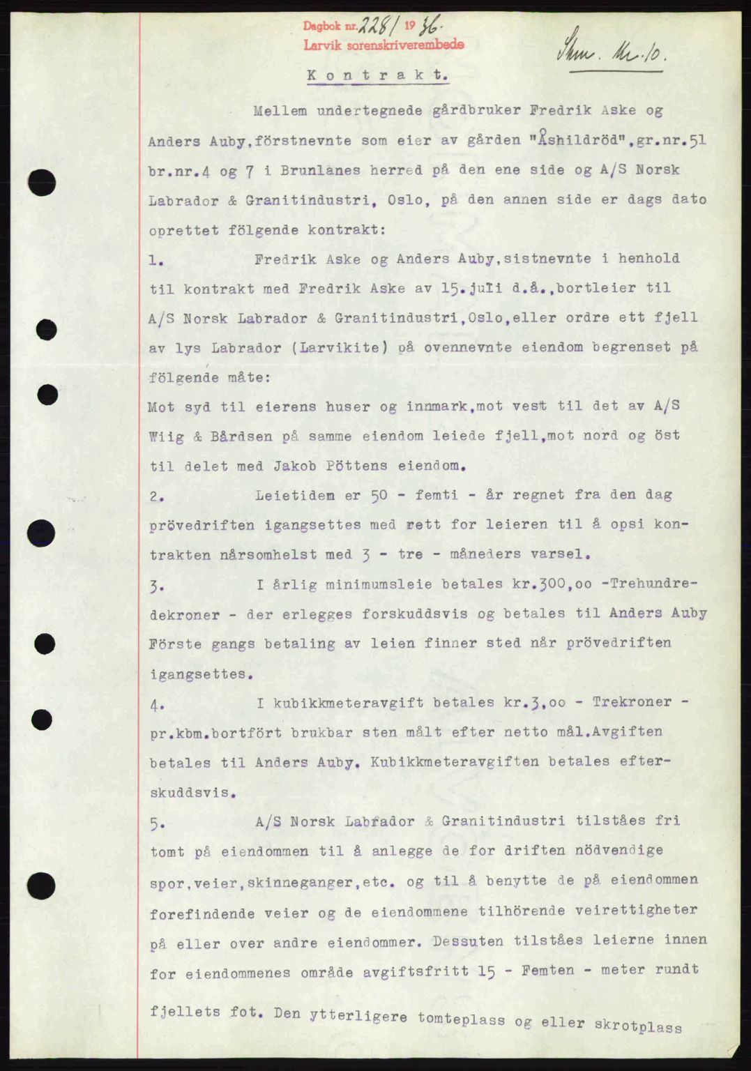 Larvik sorenskriveri, SAKO/A-83/G/Ga/Gab/L0067: Mortgage book no. A-1, 1936-1937, Diary no: : 2281/1936