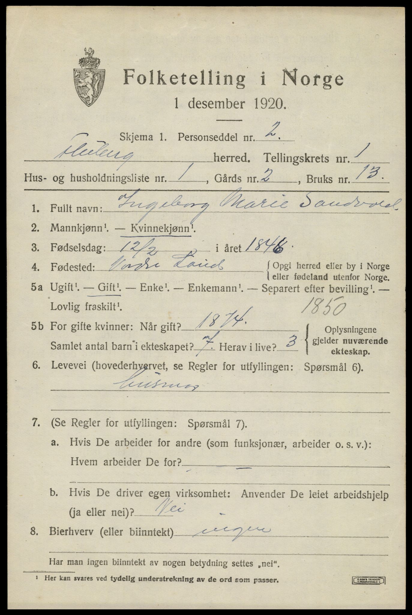 SAH, 1920 census for Fluberg, 1920, p. 790