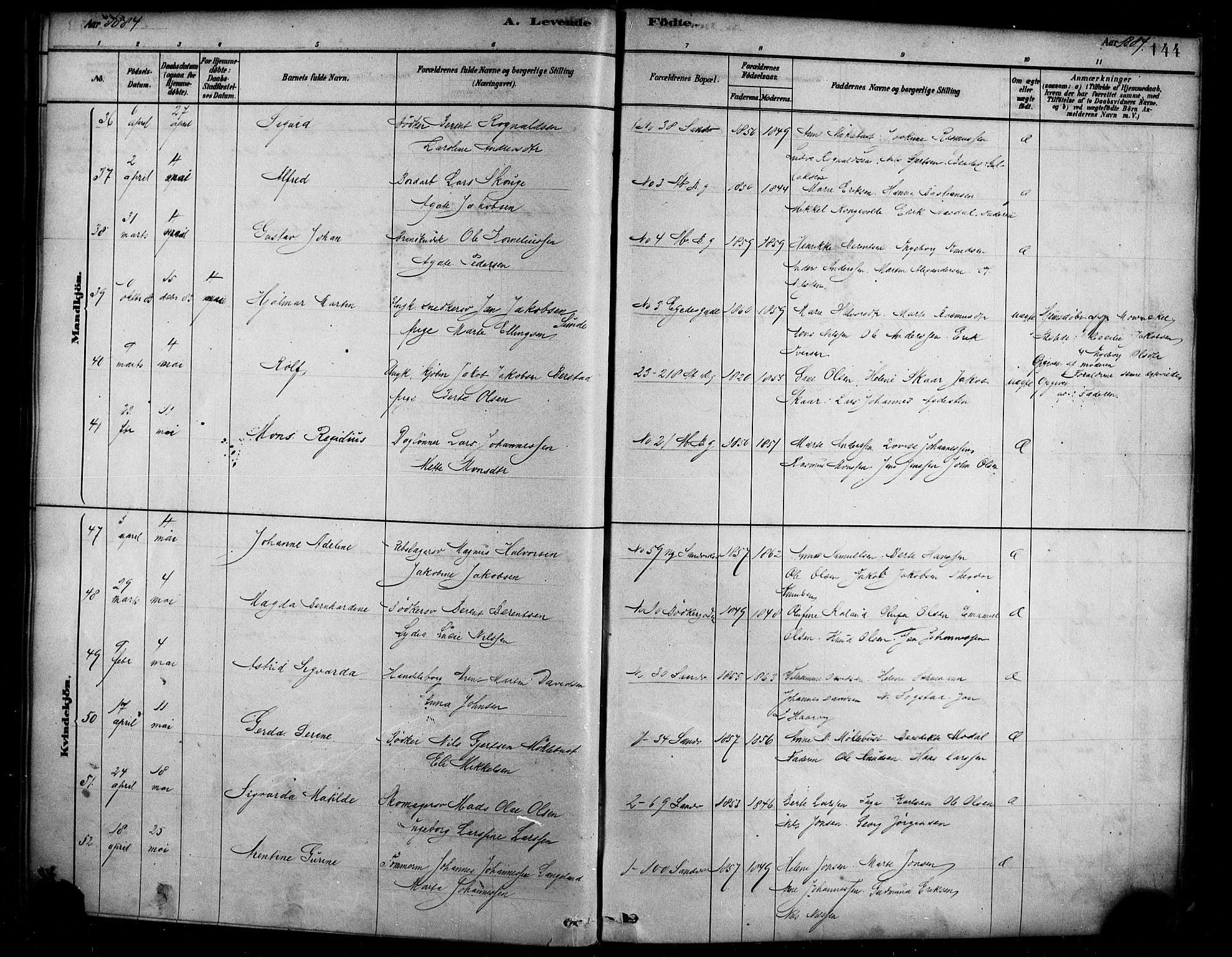 Sandviken Sokneprestembete, AV/SAB-A-77601/H/Ha/L0004: Parish register (official) no. B 1, 1878-1891, p. 144