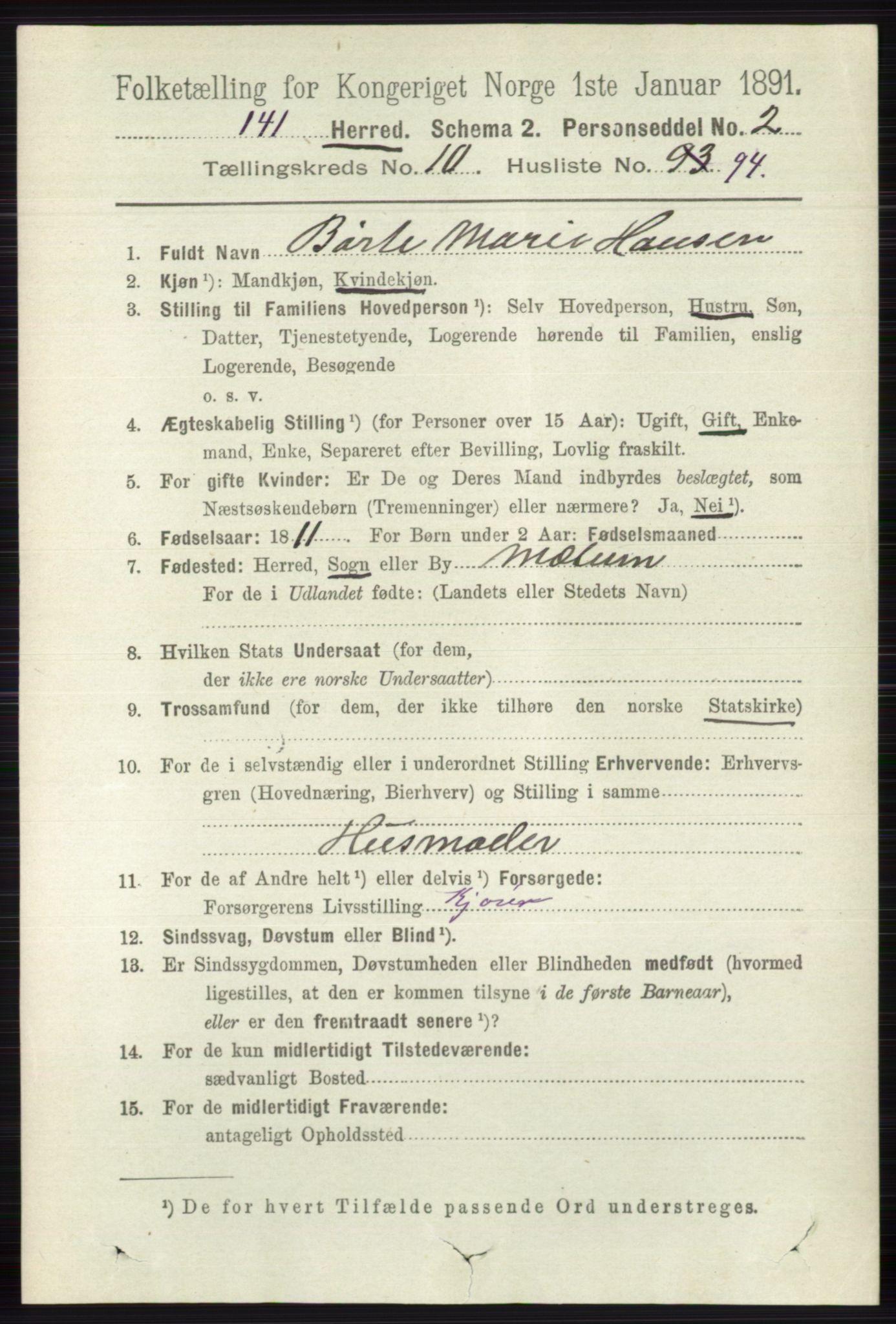 RA, 1891 census for 0818 Solum, 1891, p. 5228