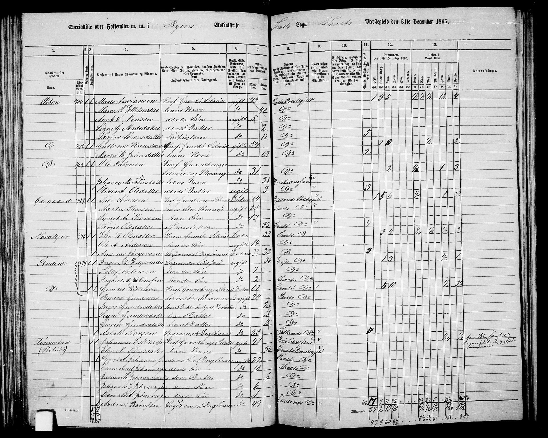 RA, 1865 census for Tveit, 1865, p. 64