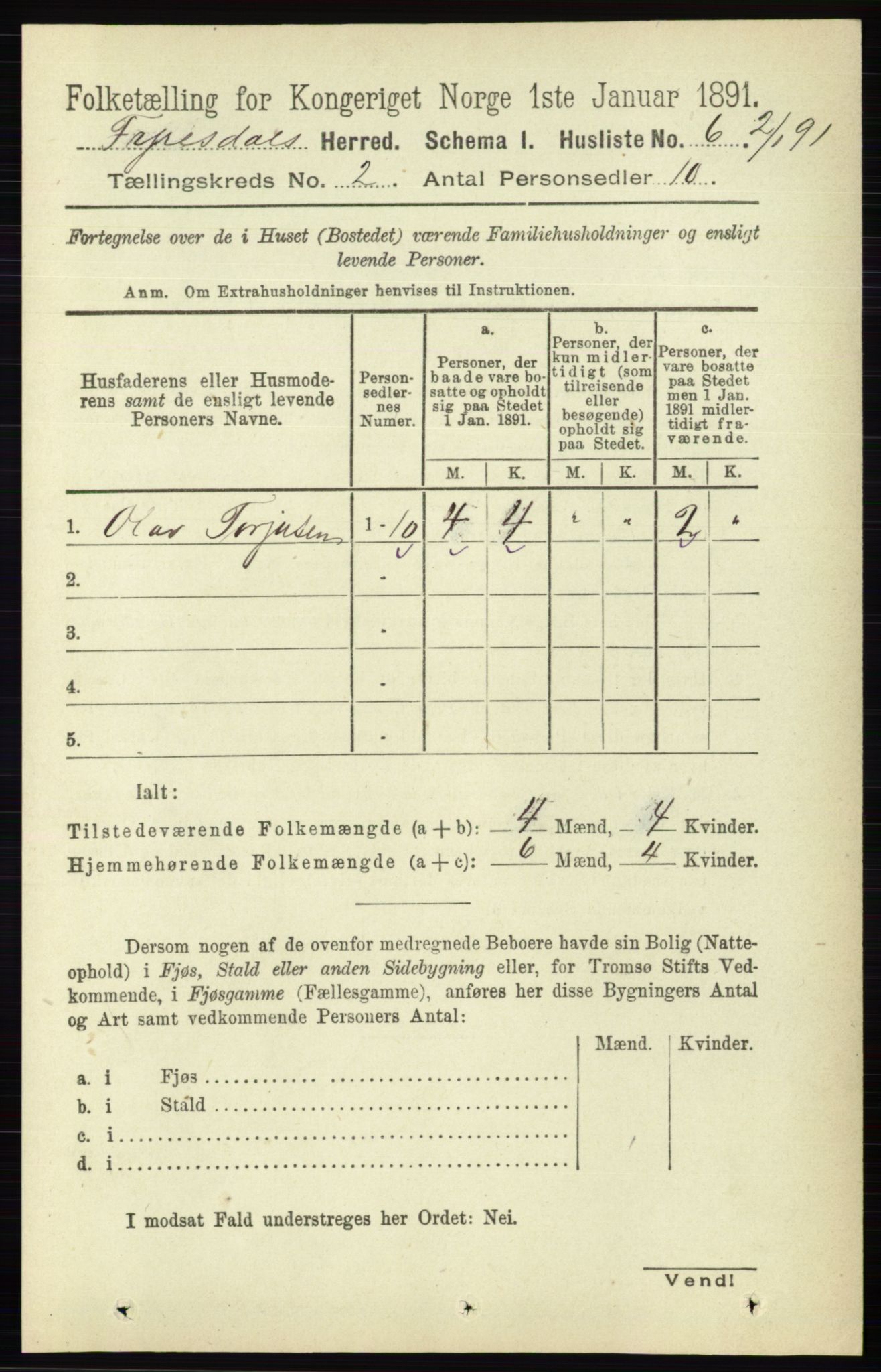 RA, 1891 census for 0831 Fyresdal, 1891, p. 261