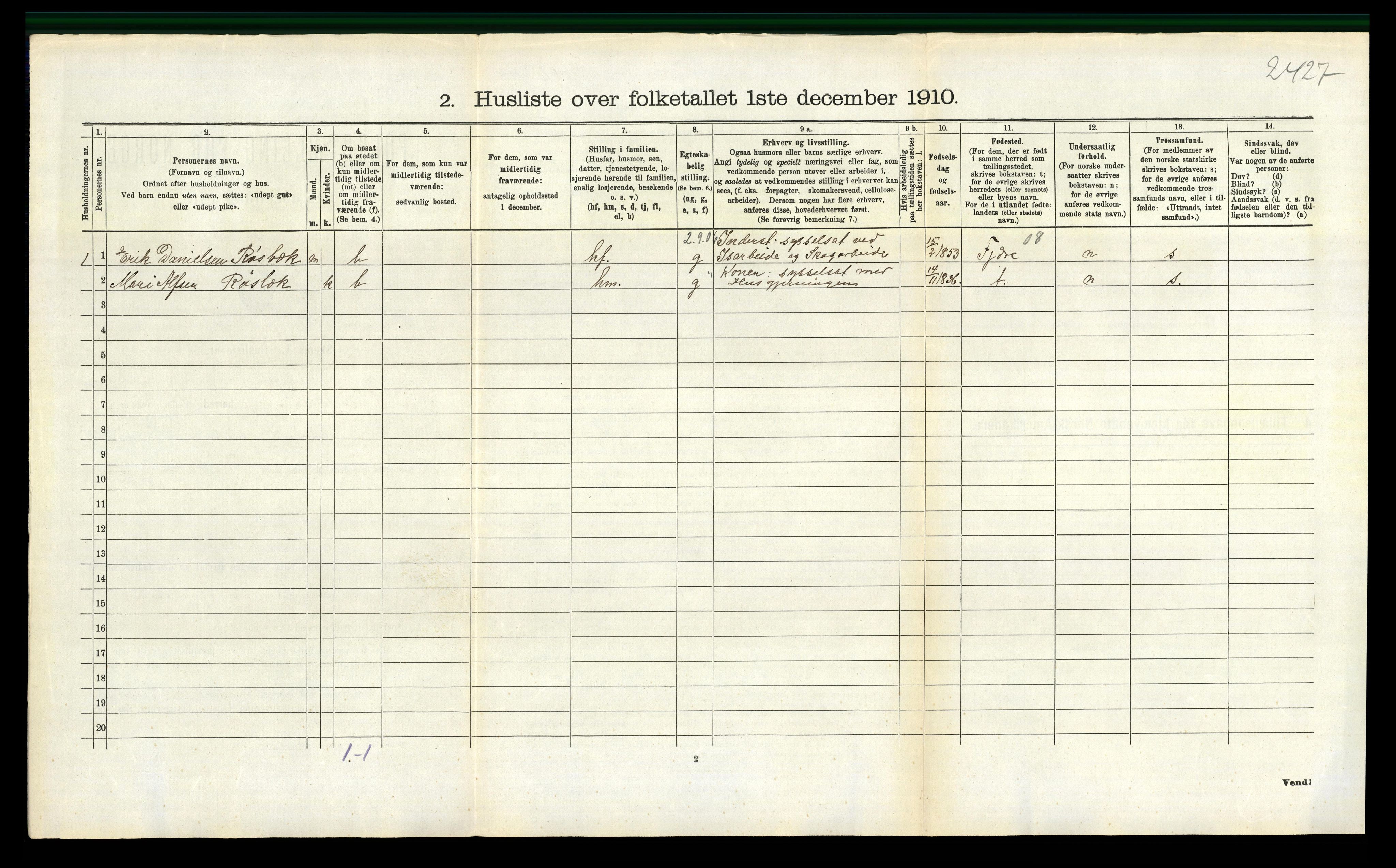 RA, 1910 census for Sannidal, 1910, p. 303