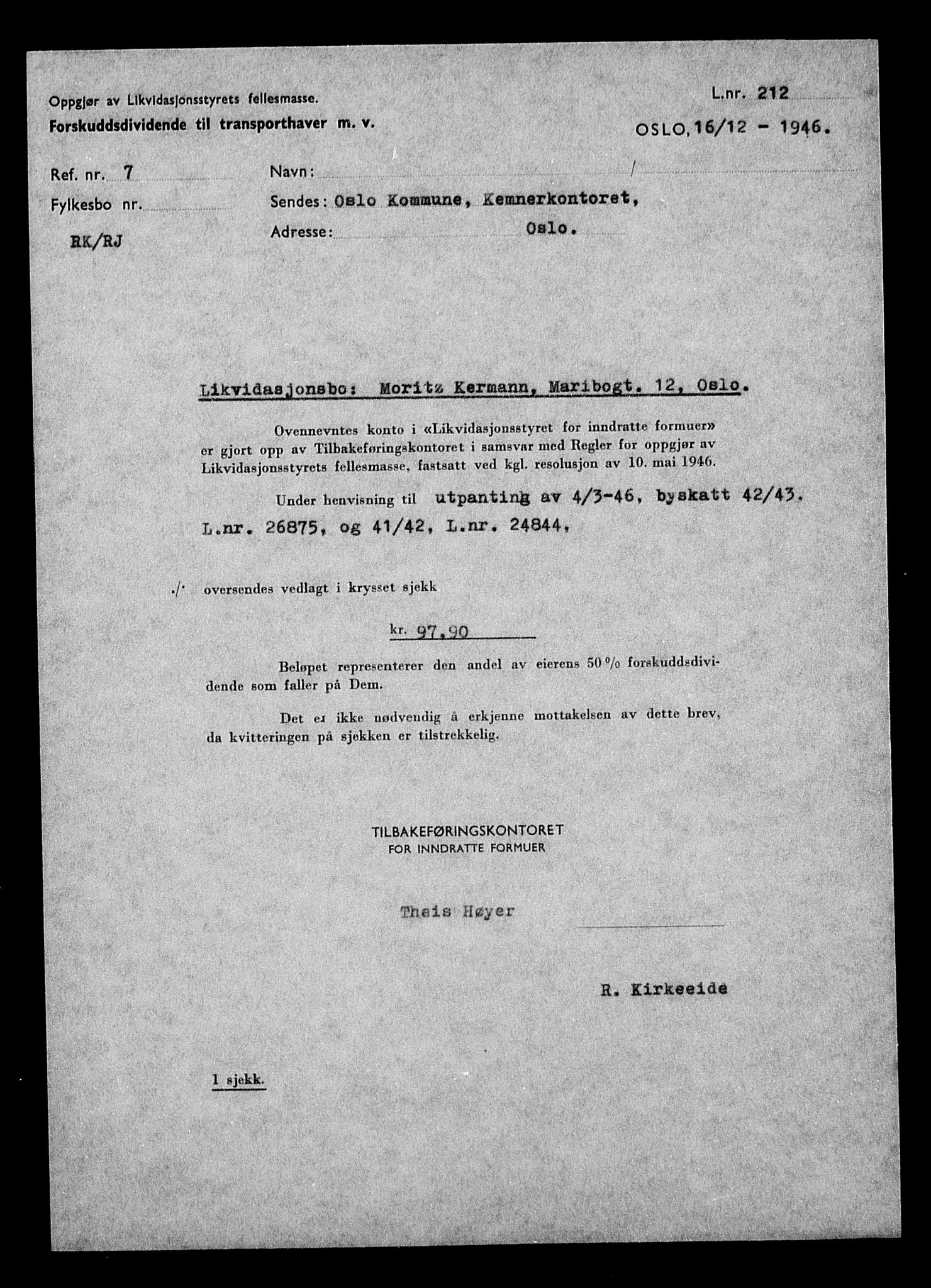 Justisdepartementet, Tilbakeføringskontoret for inndratte formuer, AV/RA-S-1564/H/Hc/Hcc/L0951: --, 1945-1947, p. 86