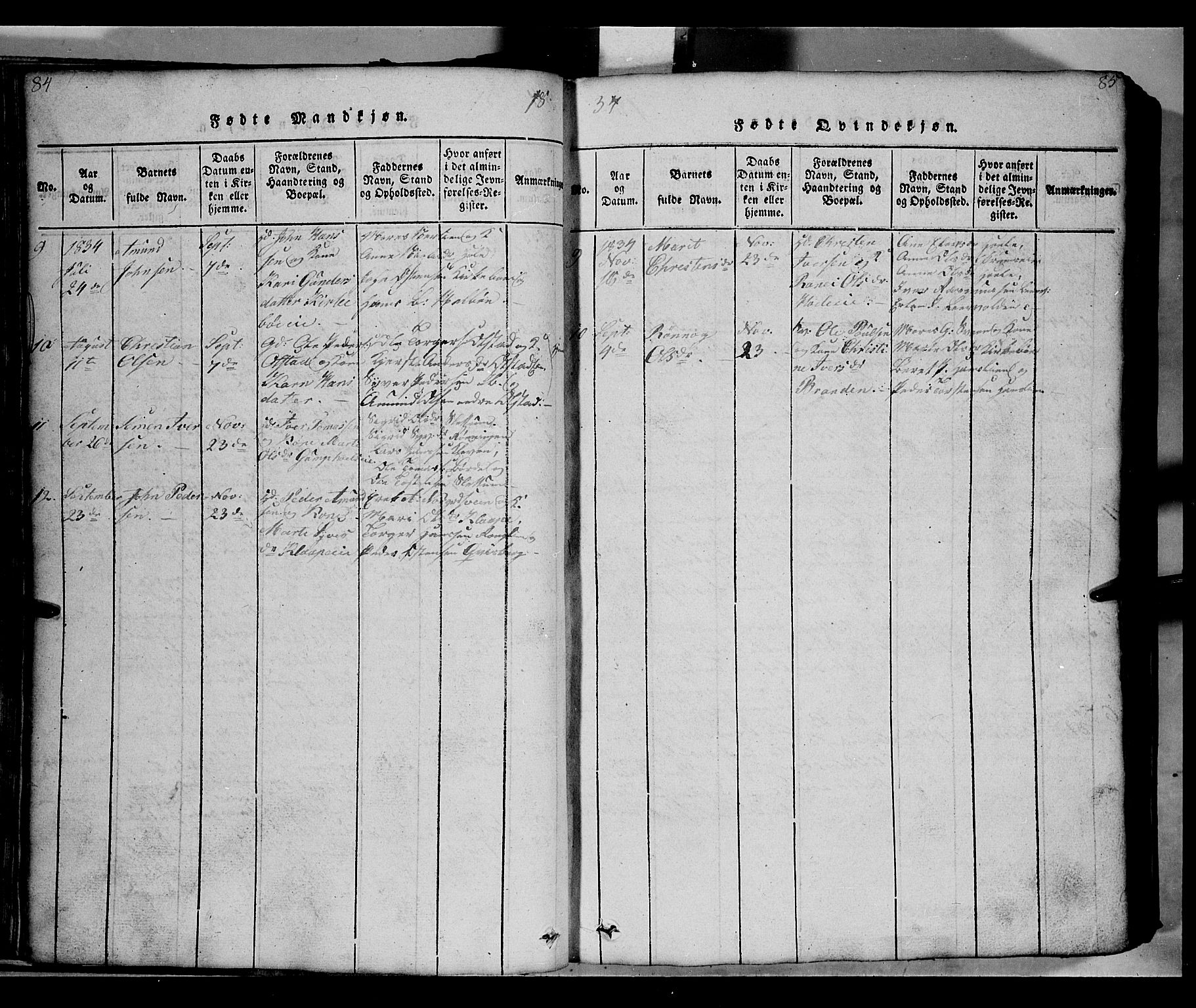 Gausdal prestekontor, SAH/PREST-090/H/Ha/Hab/L0002: Parish register (copy) no. 2, 1818-1874, p. 84-85