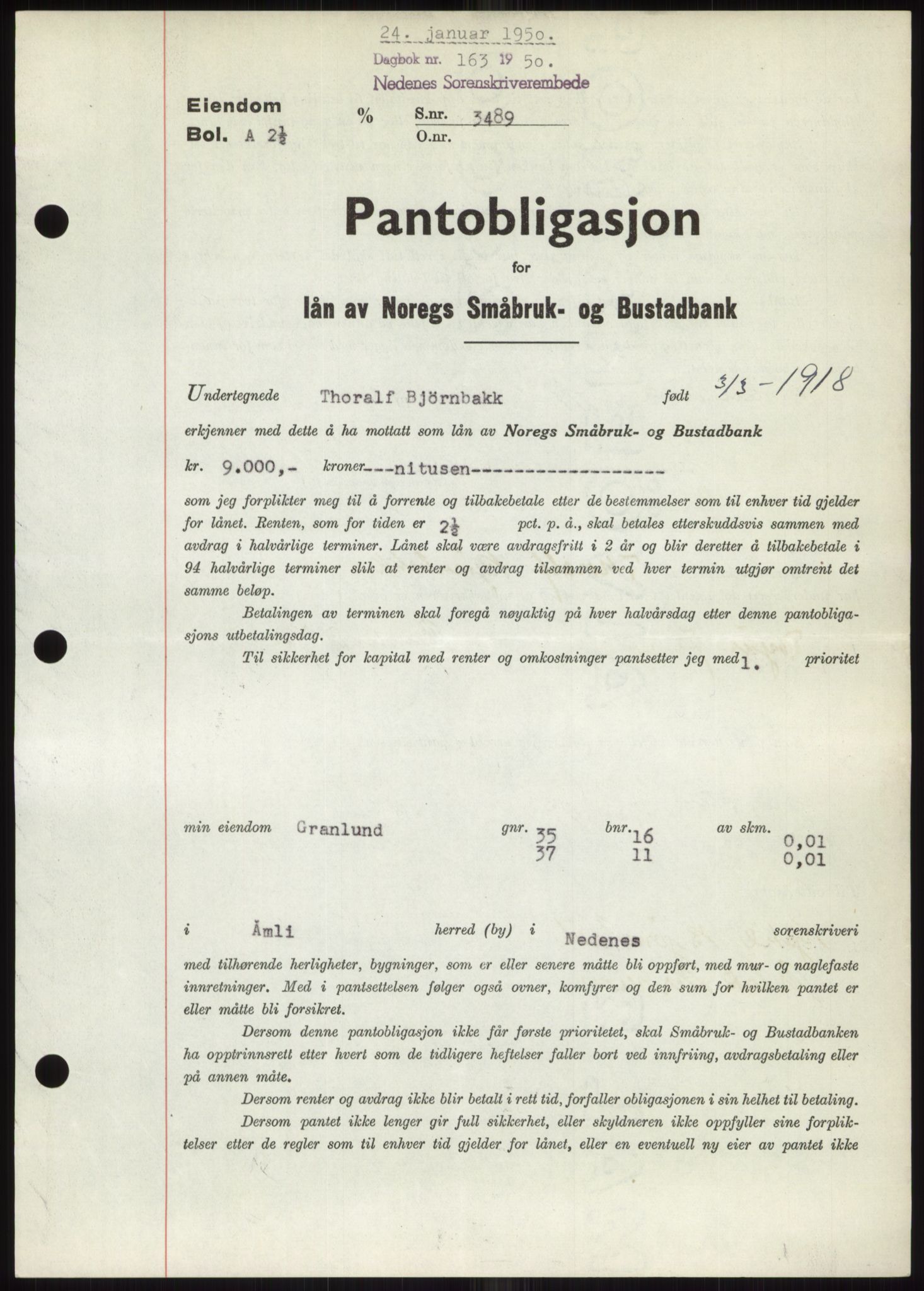 Nedenes sorenskriveri, AV/SAK-1221-0006/G/Gb/Gbb/L0007: Mortgage book no. B7, 1949-1950, Diary no: : 163/1950