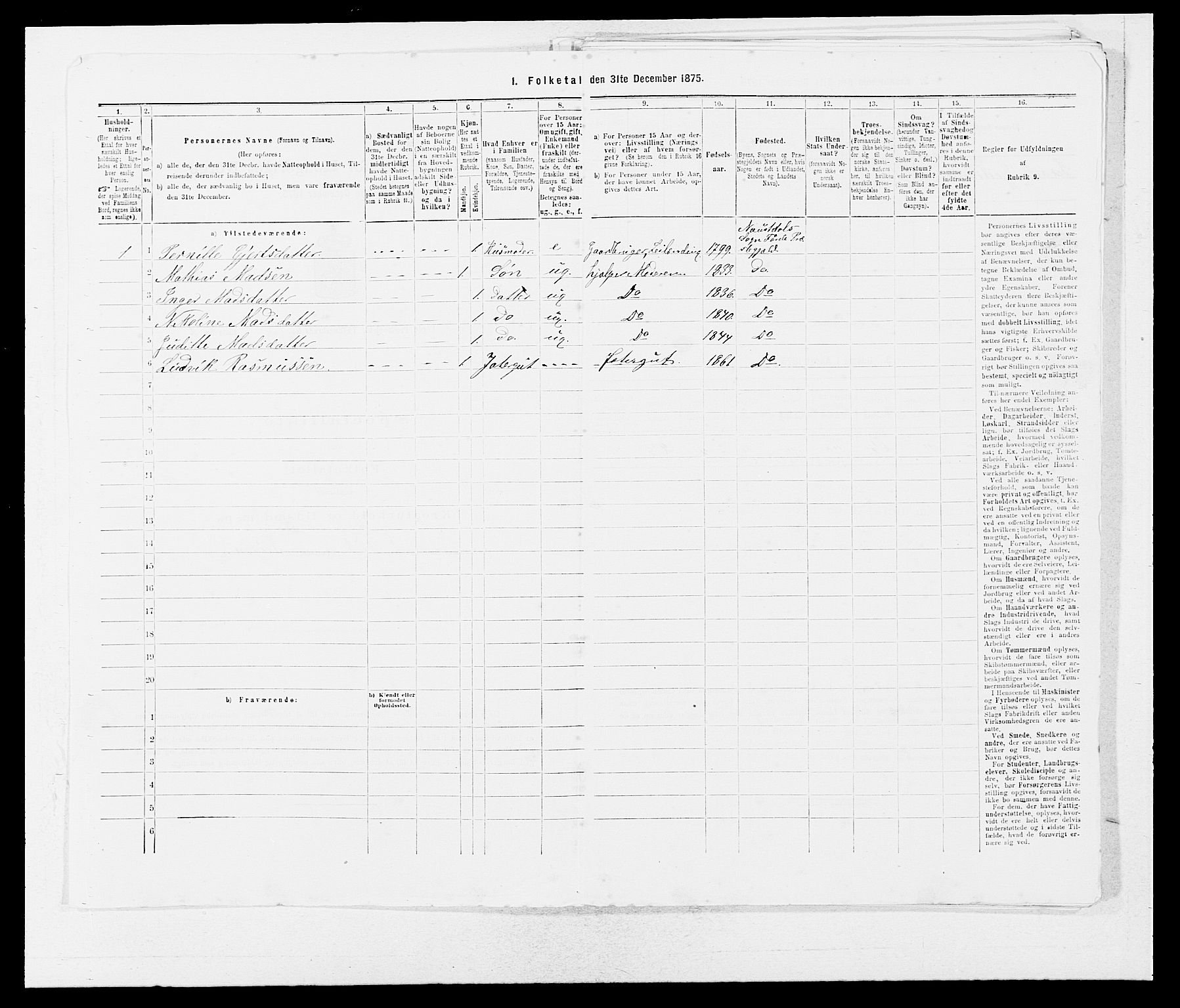 SAB, 1875 census for 1432P Førde, 1875, p. 1611