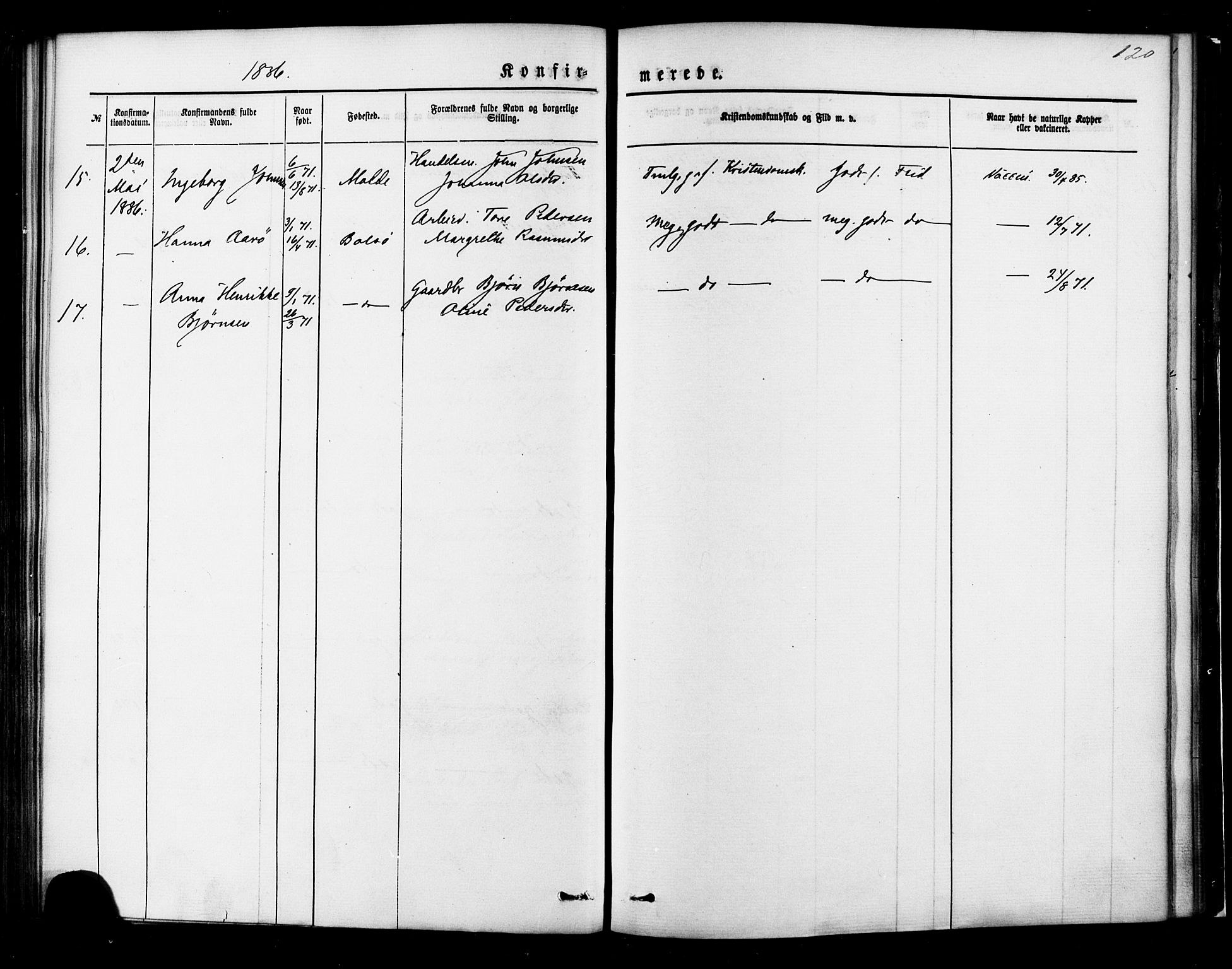 Ministerialprotokoller, klokkerbøker og fødselsregistre - Møre og Romsdal, AV/SAT-A-1454/558/L0691: Parish register (official) no. 558A05, 1873-1886, p. 120