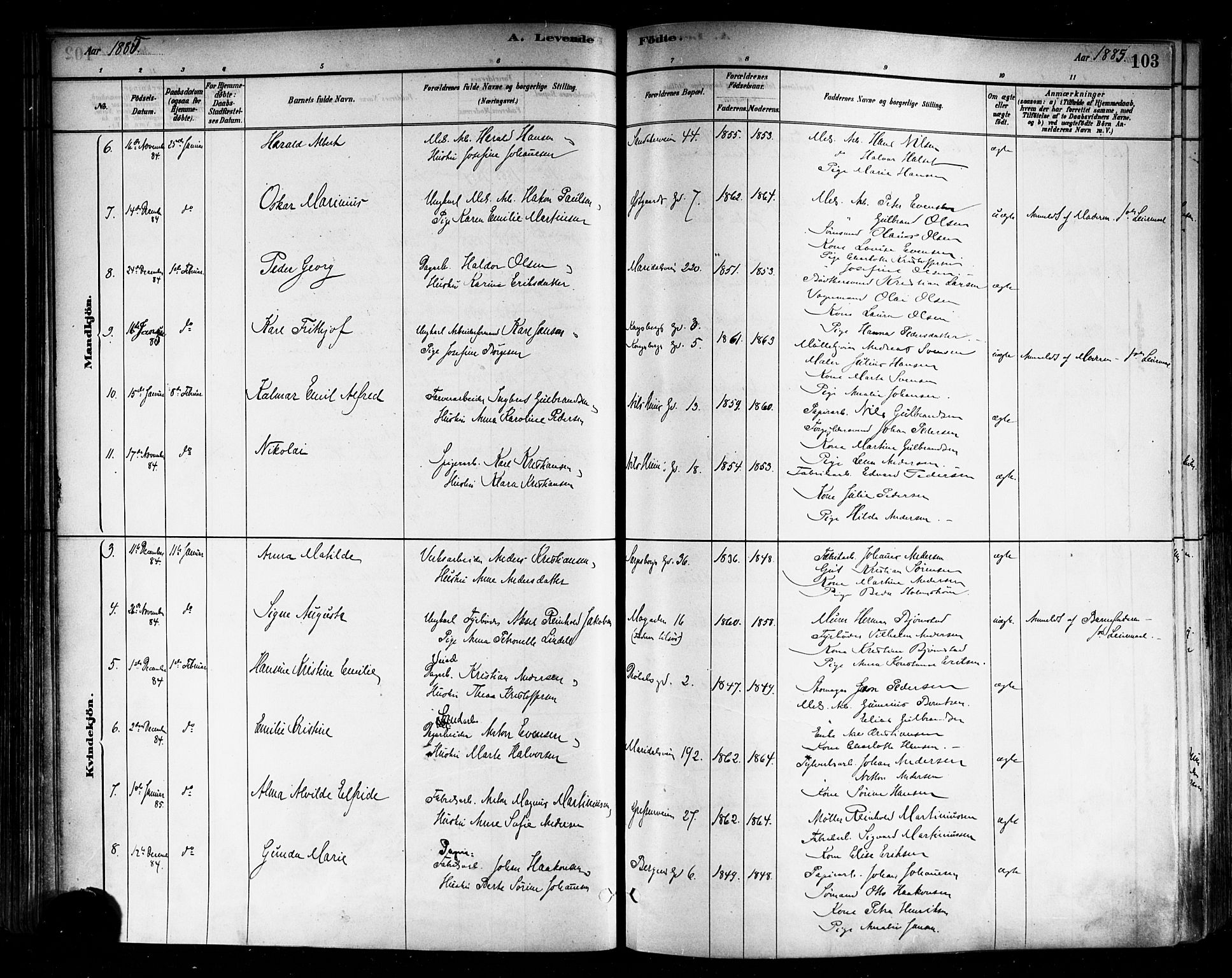 Sagene prestekontor Kirkebøker, AV/SAO-A-10796/F/L0001: Parish register (official) no. 1, 1880-1893, p. 103