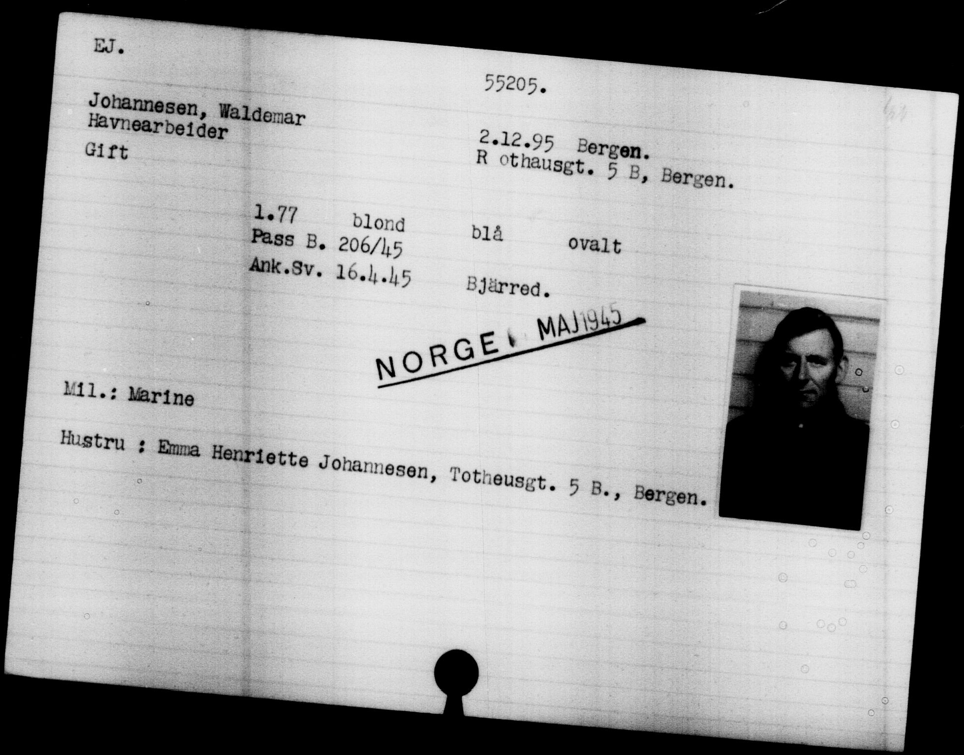 Utenriksstasjonene, Legasjonen i Stockholm, Flyktningkontoret, AV/RA-S-6753/V/Va/L0020: Kjesäterkartoteket, flyktninger med registreringsnr. 55000-58245, 1940-1945, p. 208