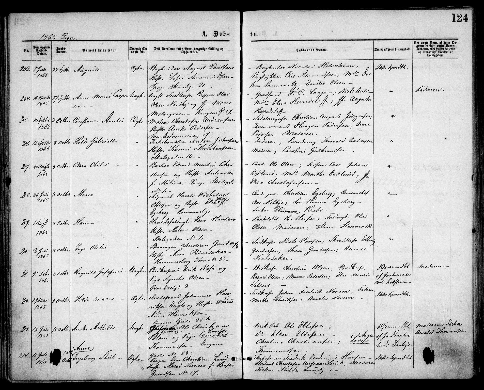 Trefoldighet prestekontor Kirkebøker, SAO/A-10882/F/Fa/L0002: Parish register (official) no. I 2, 1863-1870, p. 124
