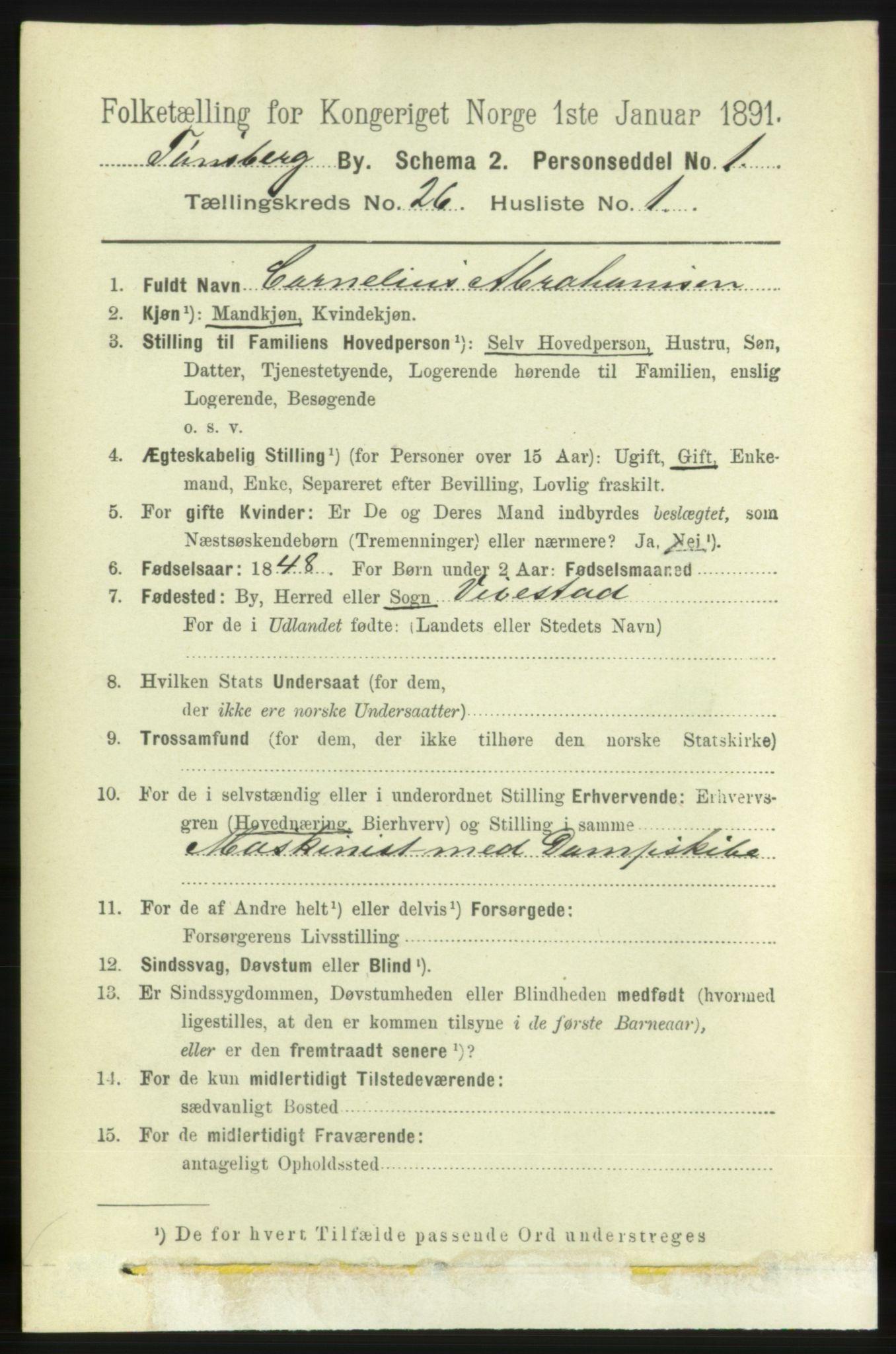 RA, 1891 census for 0705 Tønsberg, 1891, p. 6646