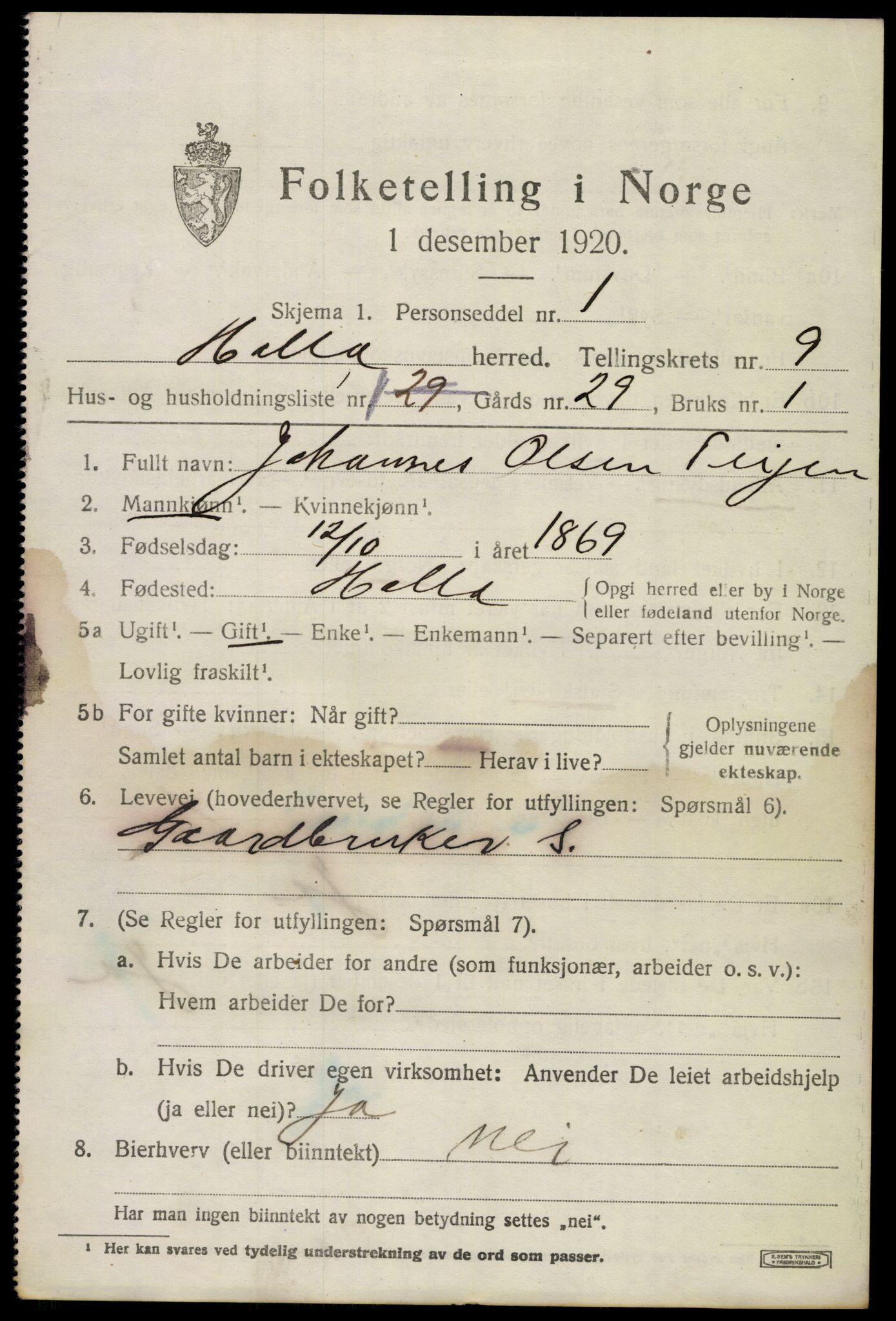 SAKO, 1920 census for Holla, 1920, p. 5529