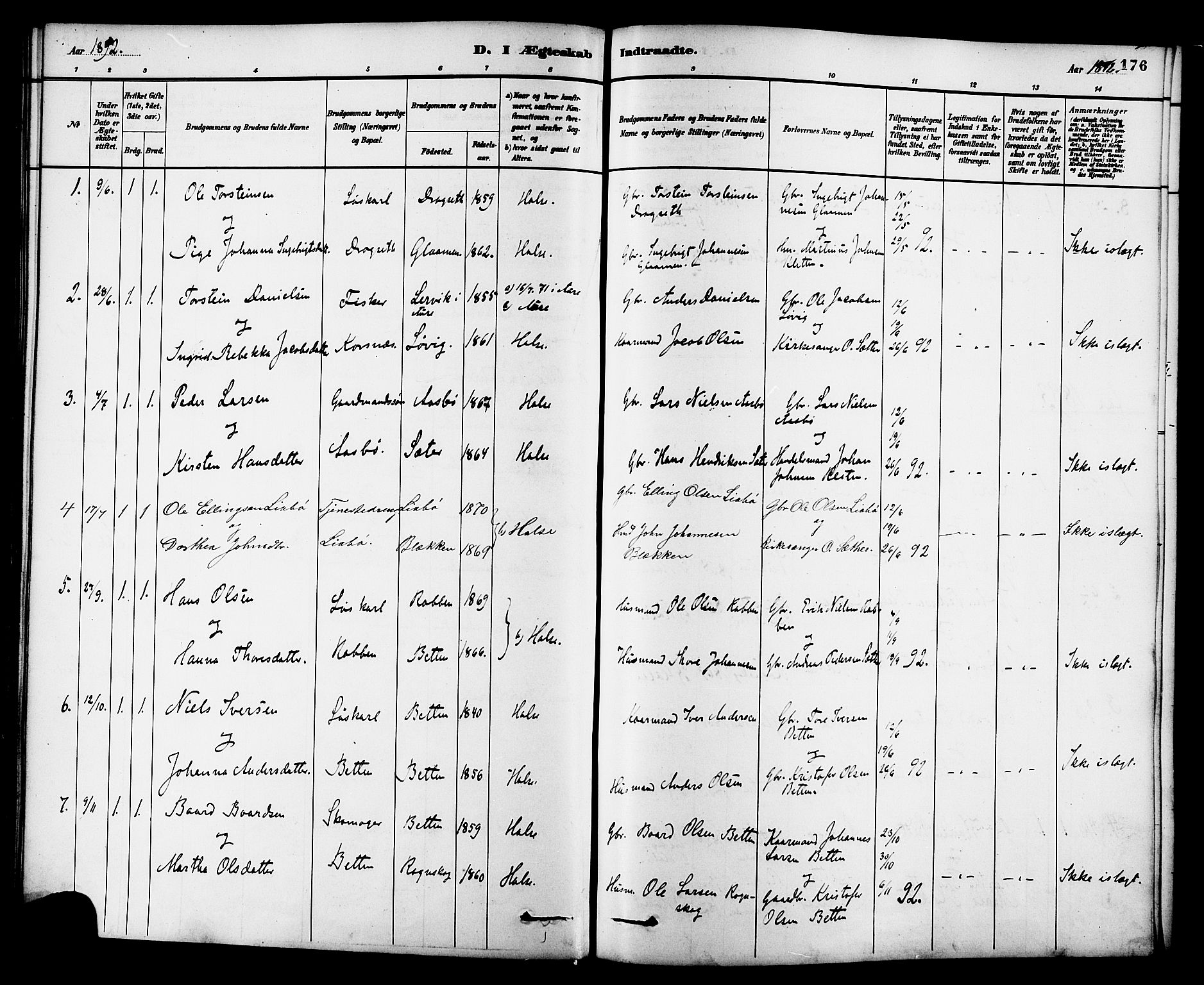 Ministerialprotokoller, klokkerbøker og fødselsregistre - Møre og Romsdal, SAT/A-1454/576/L0885: Parish register (official) no. 576A03, 1880-1898, p. 176
