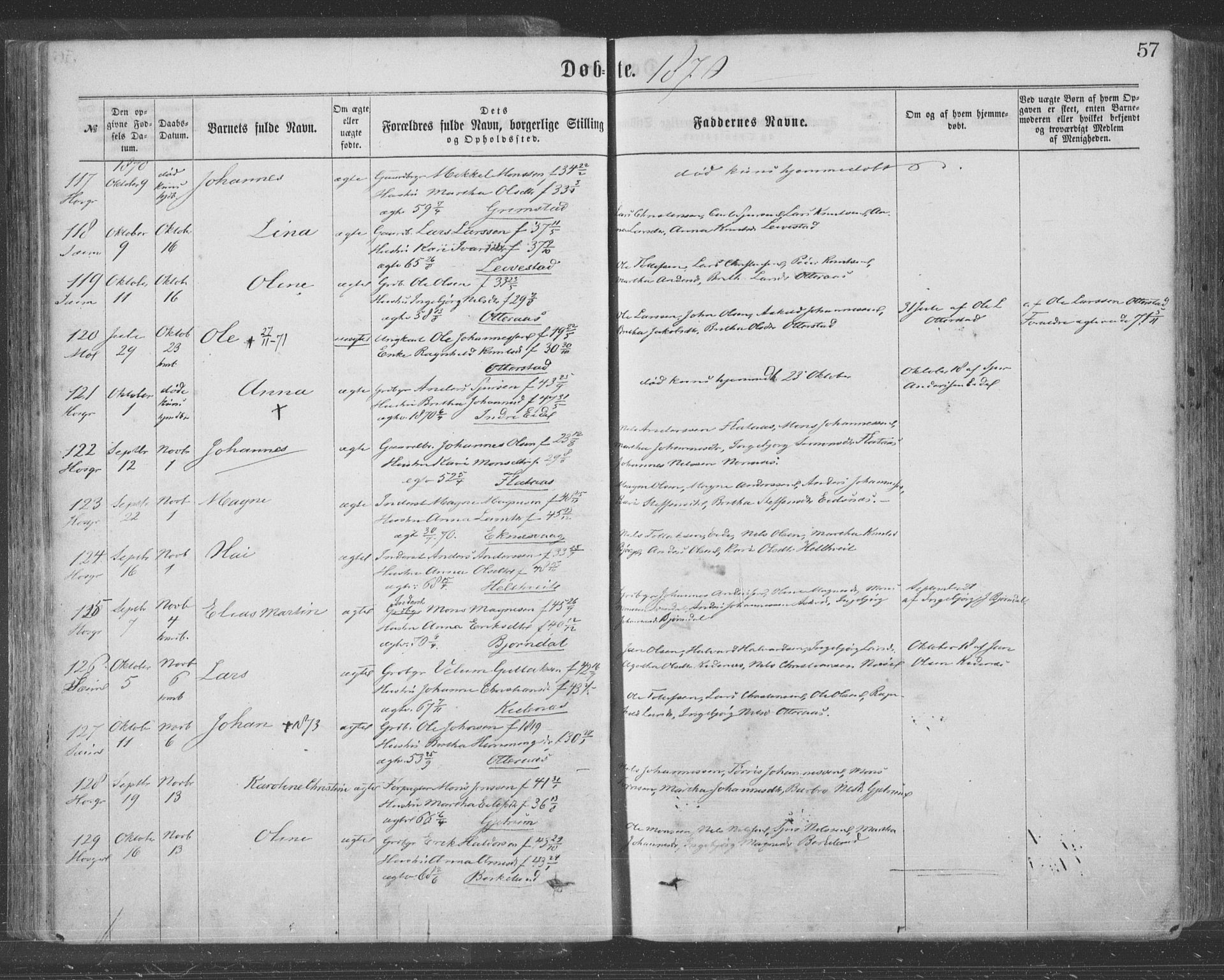 Hosanger sokneprestembete, SAB/A-75801/H/Haa: Parish register (official) no. A 9, 1864-1876, p. 57