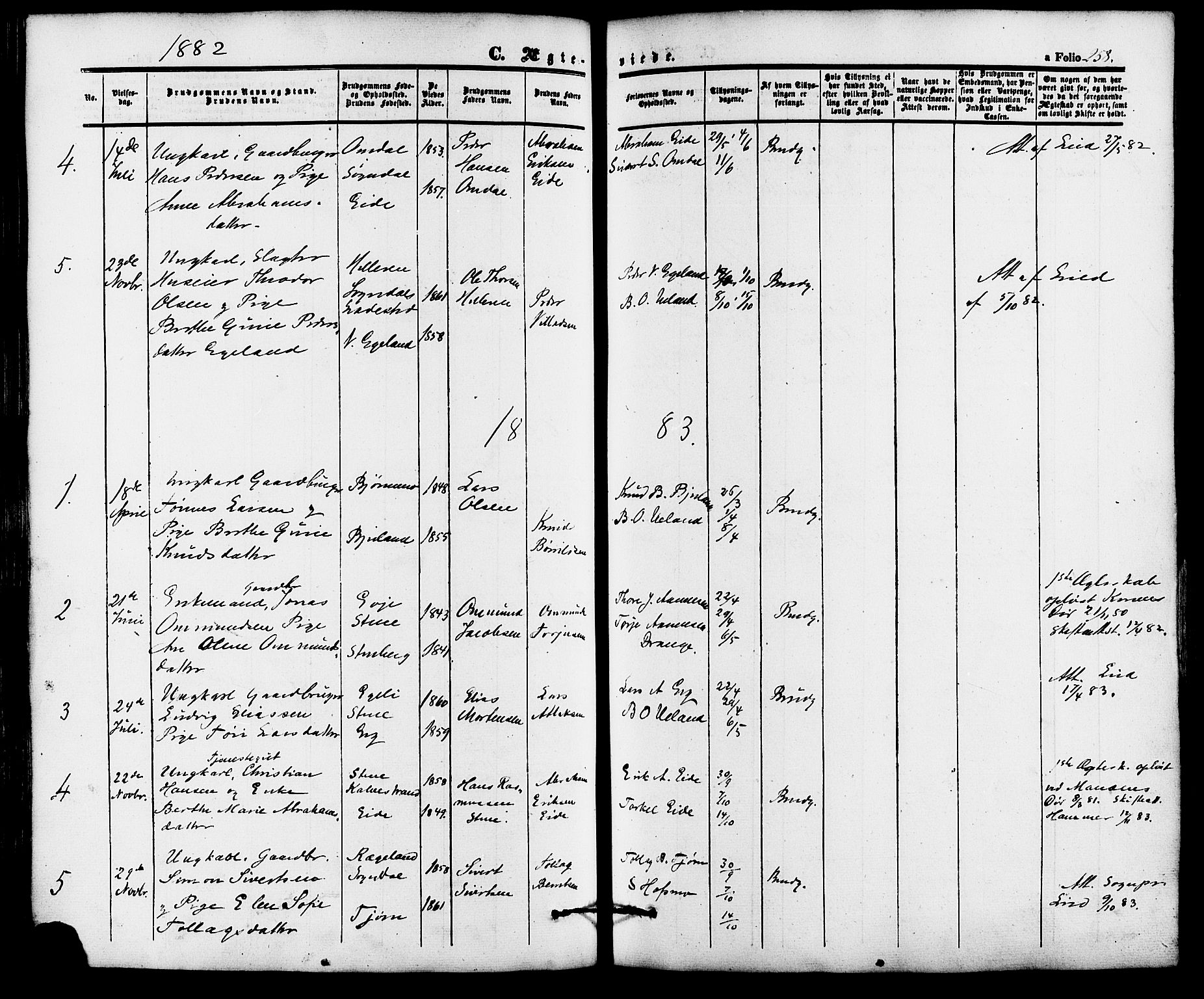 Lund sokneprestkontor, SAST/A-101809/S06/L0010: Parish register (official) no. A 9, 1854-1886, p. 258