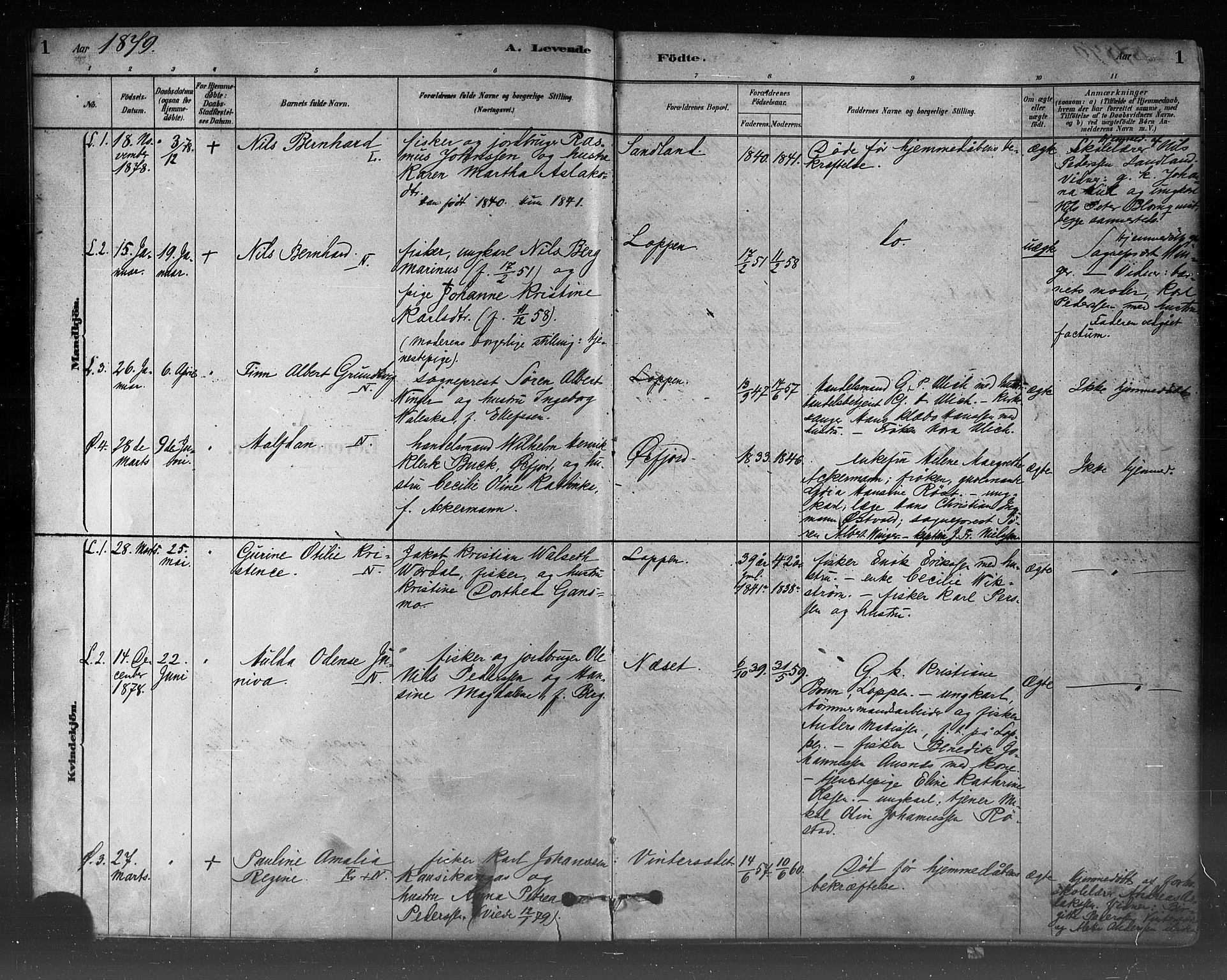 Loppa sokneprestkontor, SATØ/S-1339/H/Ha/L0006kirke: Parish register (official) no. 6, 1879-1895, p. 1