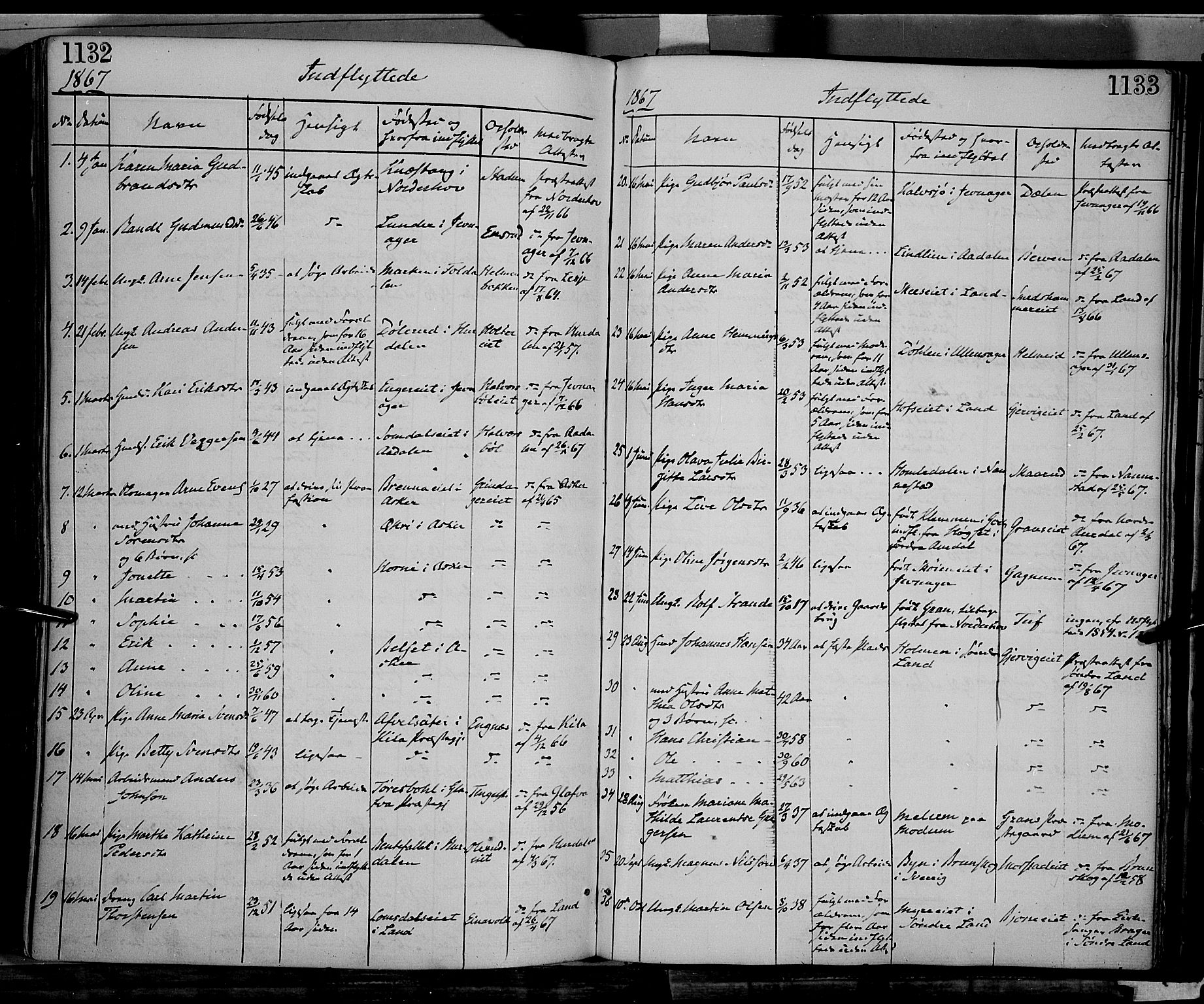 Gran prestekontor, SAH/PREST-112/H/Ha/Haa/L0012: Parish register (official) no. 12, 1856-1874, p. 1132-1133