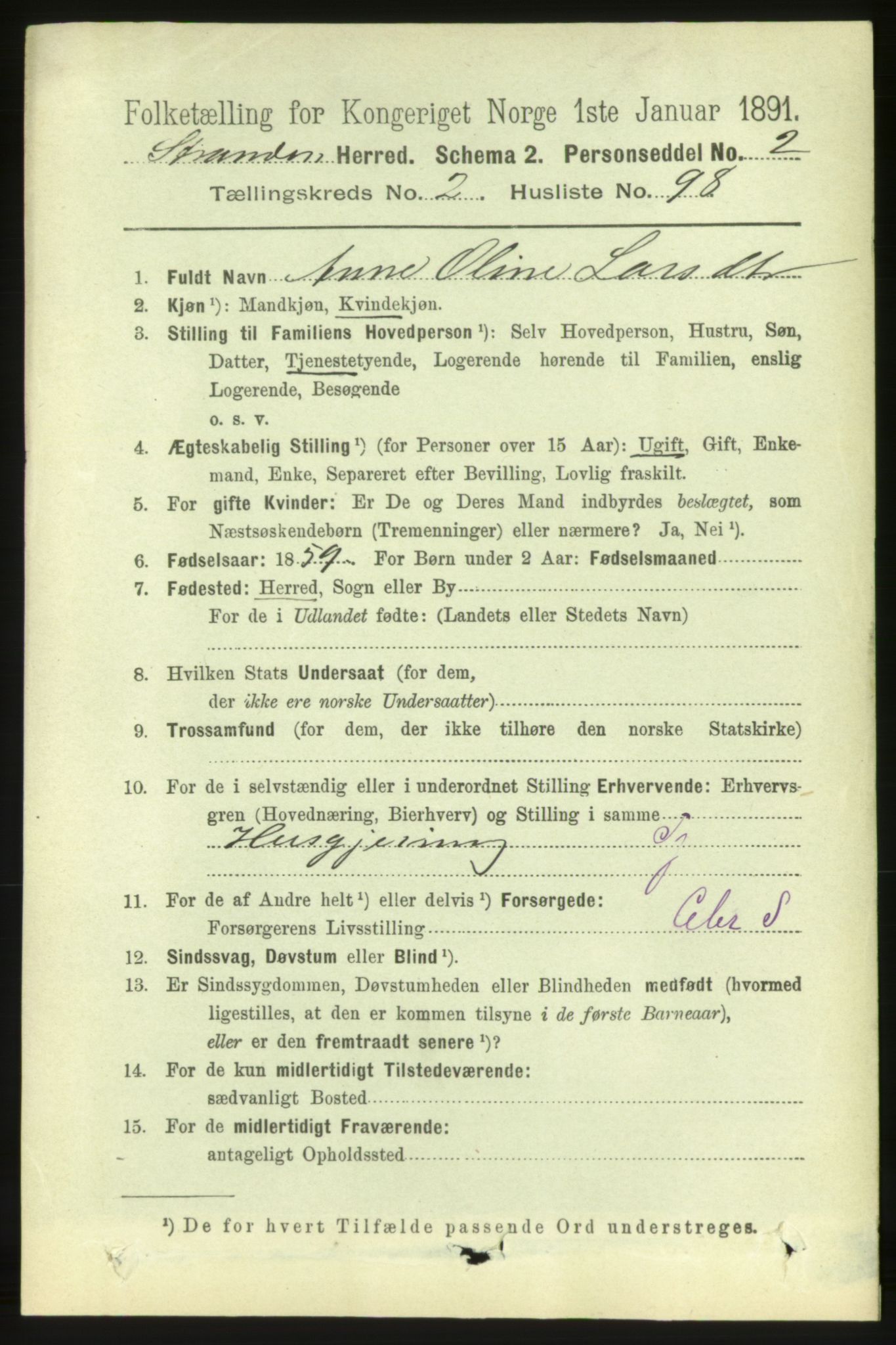 RA, 1891 census for 1525 Stranda, 1891, p. 445