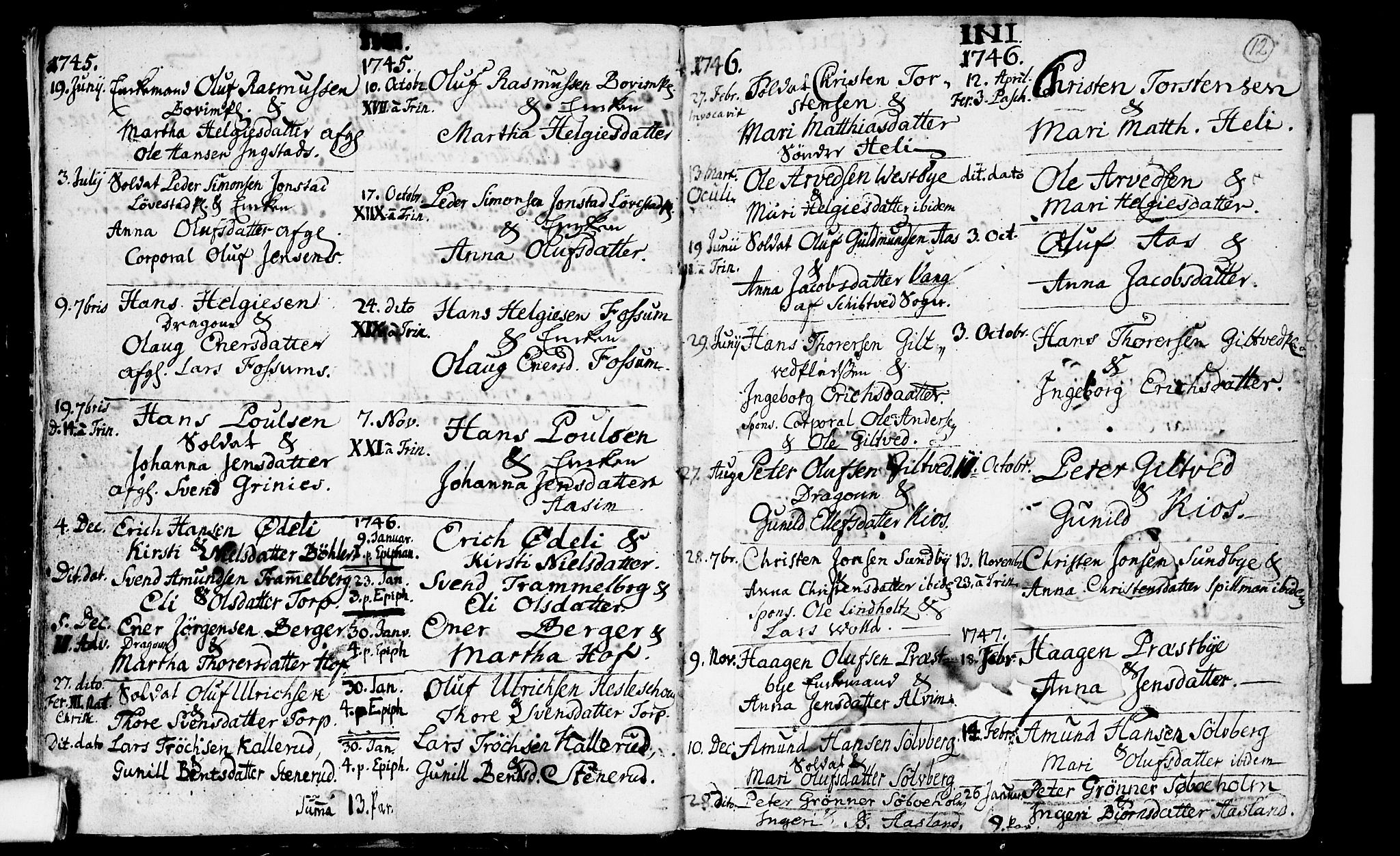 Spydeberg prestekontor Kirkebøker, SAO/A-10924/F/Fa/L0002: Parish register (official) no. I 2, 1739-1780, p. 12