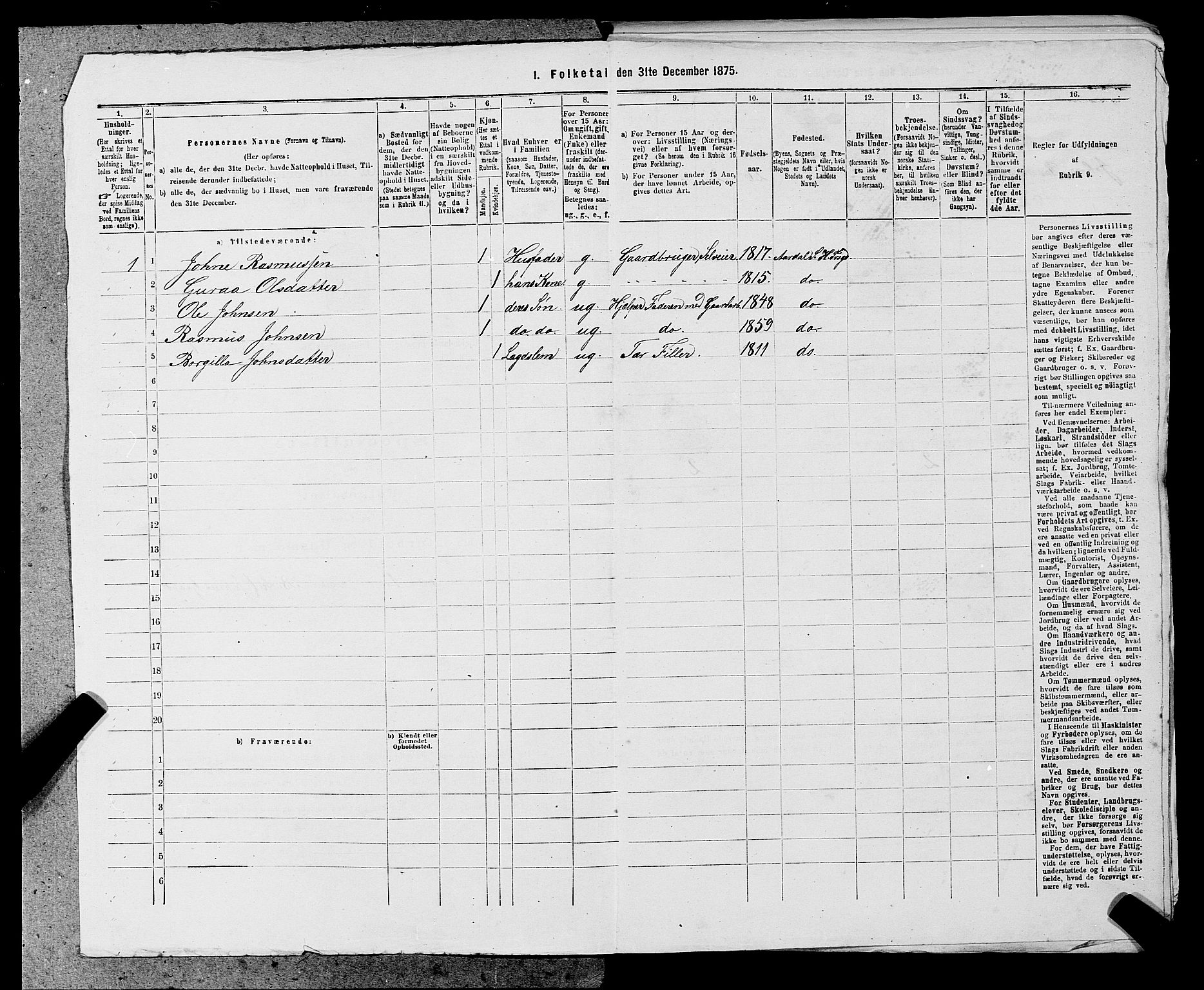 SAST, 1875 census for 1133P Hjelmeland, 1875, p. 1212