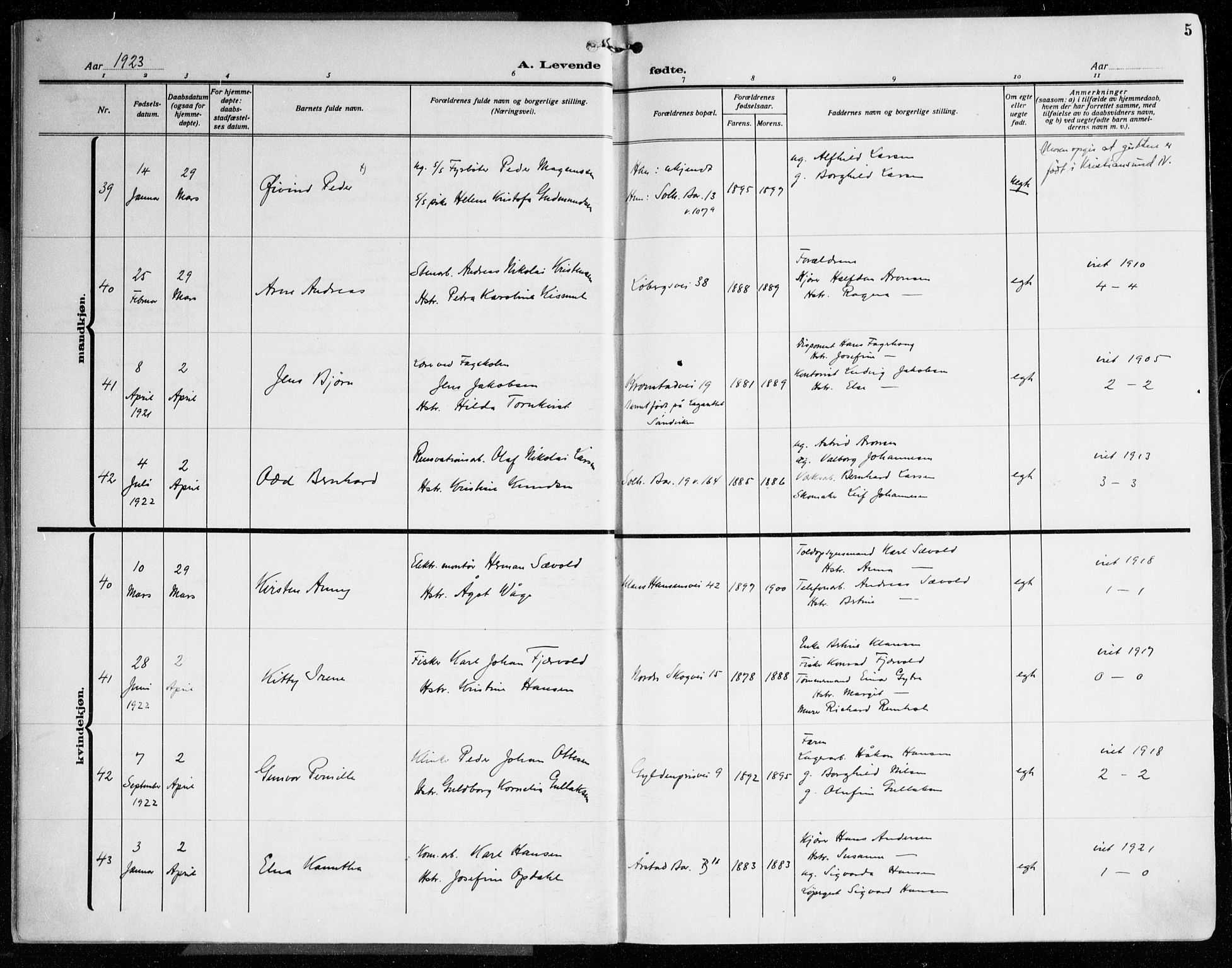 Årstad Sokneprestembete, AV/SAB-A-79301/H/Haa/L0005: Parish register (official) no. A 5, 1923-1925, p. 5