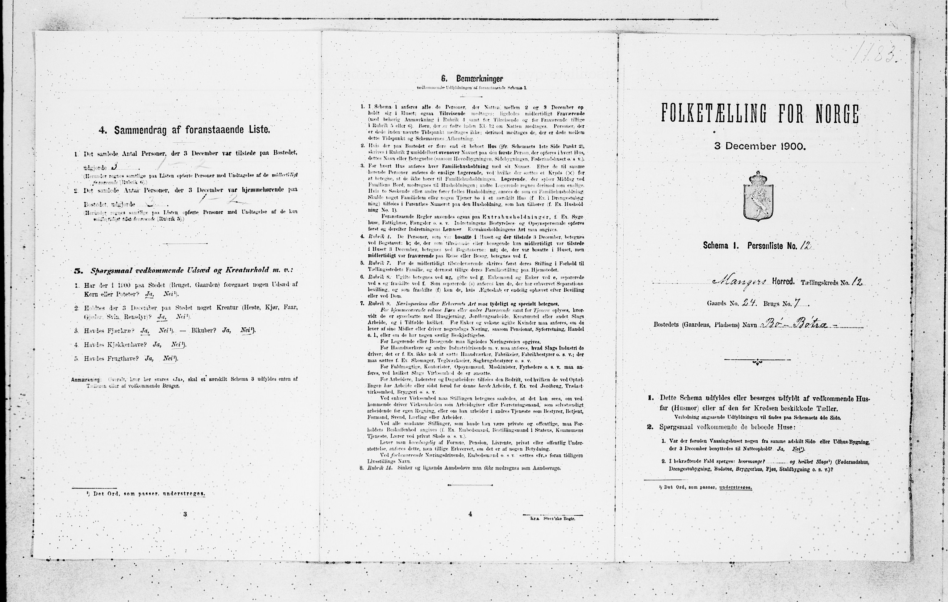 SAB, 1900 census for Manger, 1900, p. 1043